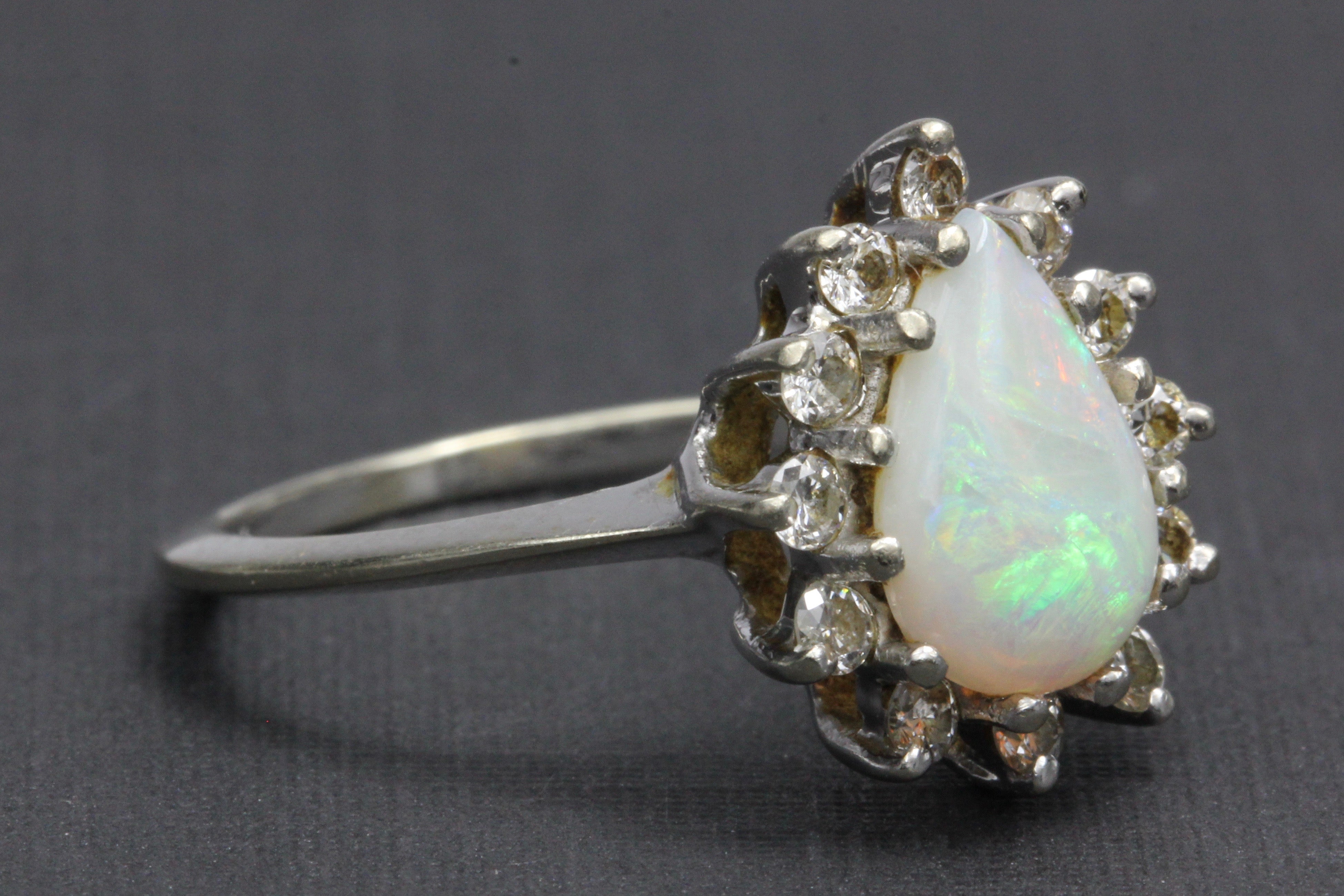 Retro 14K White Gold Opal Diamond Ring by Famor c.1960's - Queen May
