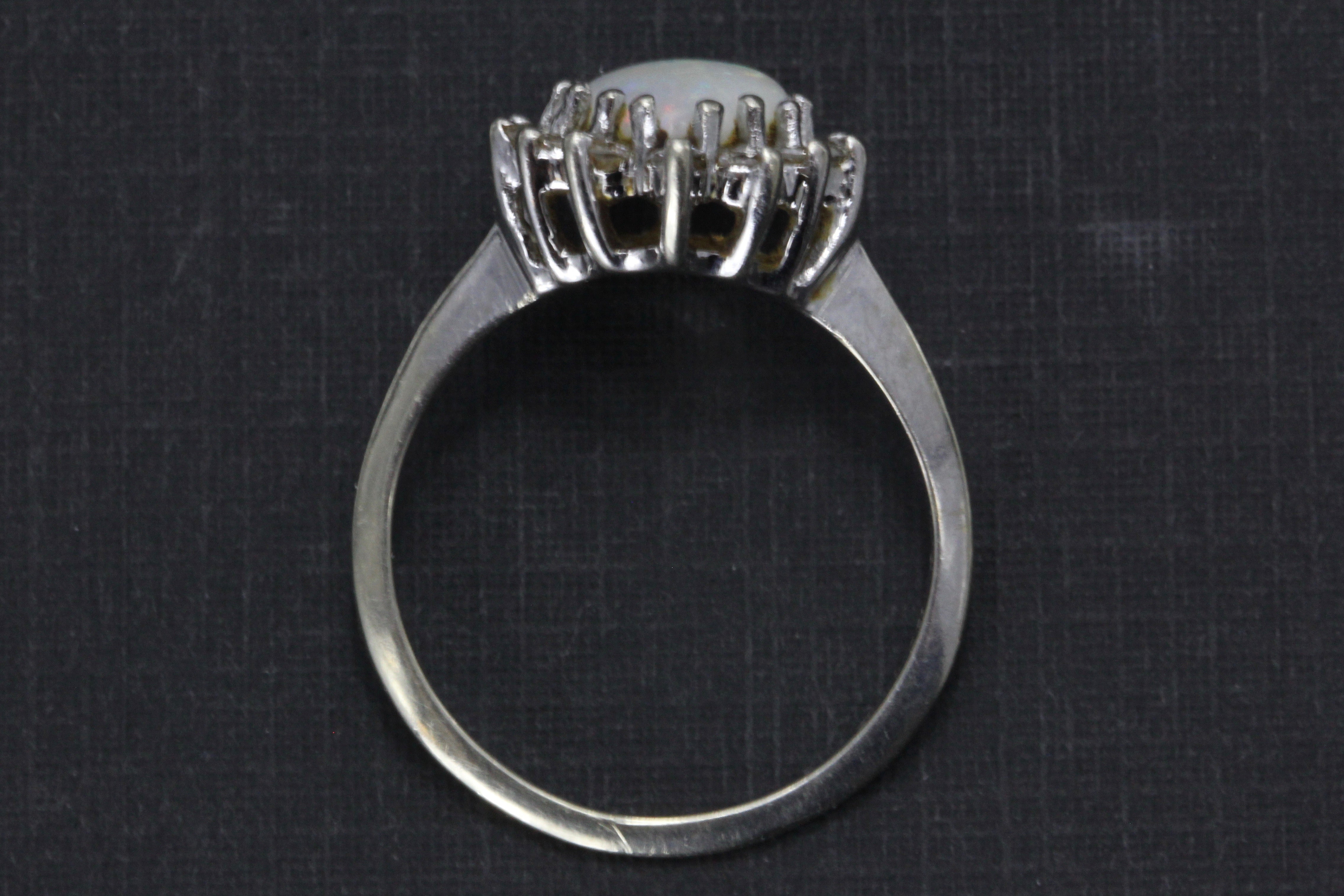 Retro 14K White Gold Opal Diamond Ring by Famor c.1960's - Queen May