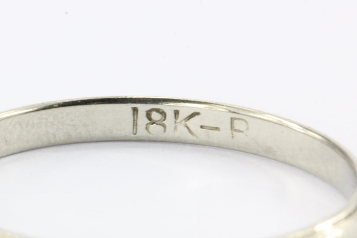 18K White Gold Art Deco Wedding Band Ring c.1920's Size 6.75 - Queen May