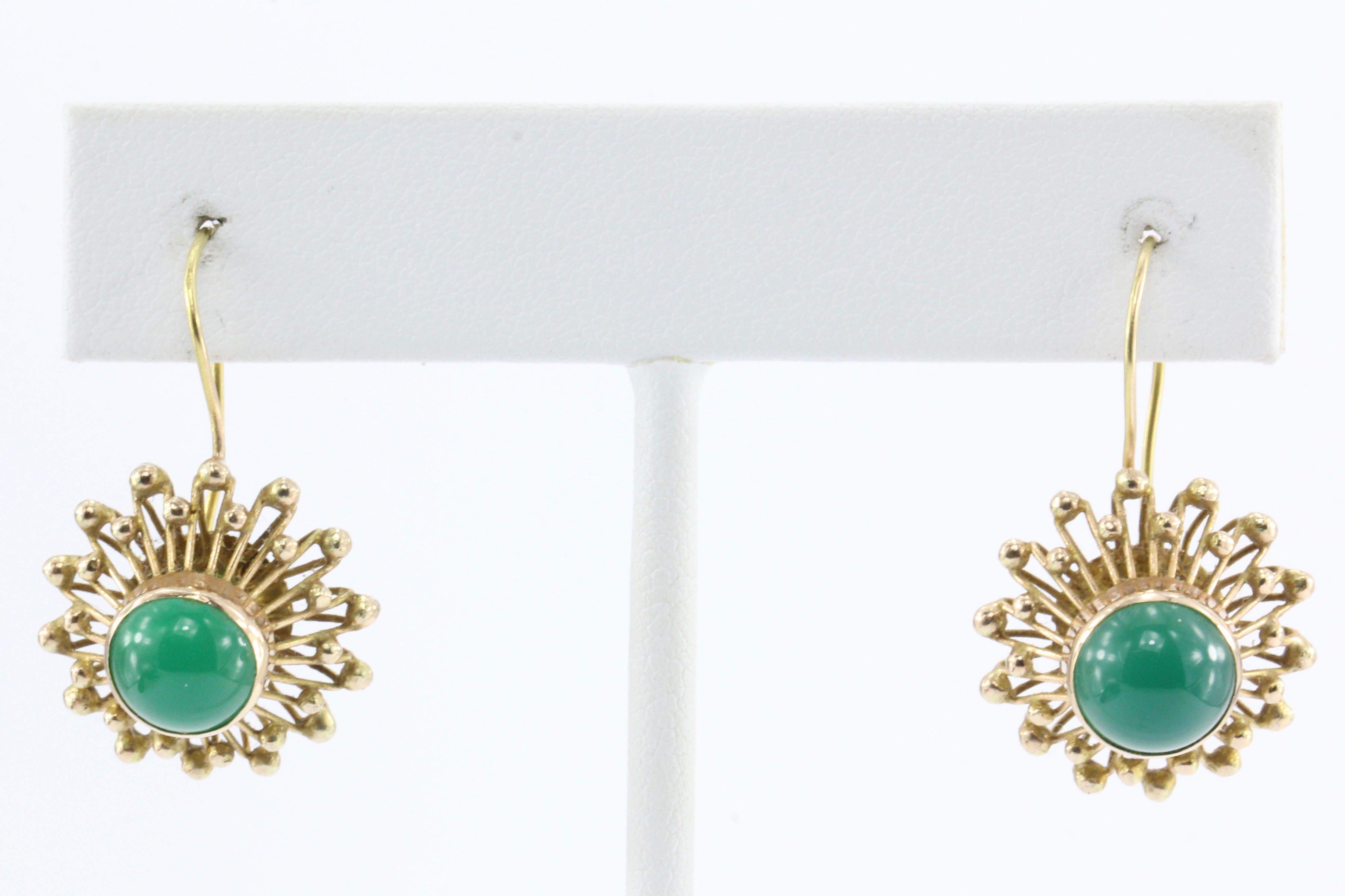 Victorian 14K Gold Green Chalcedony Earrings c.1880's - Queen May