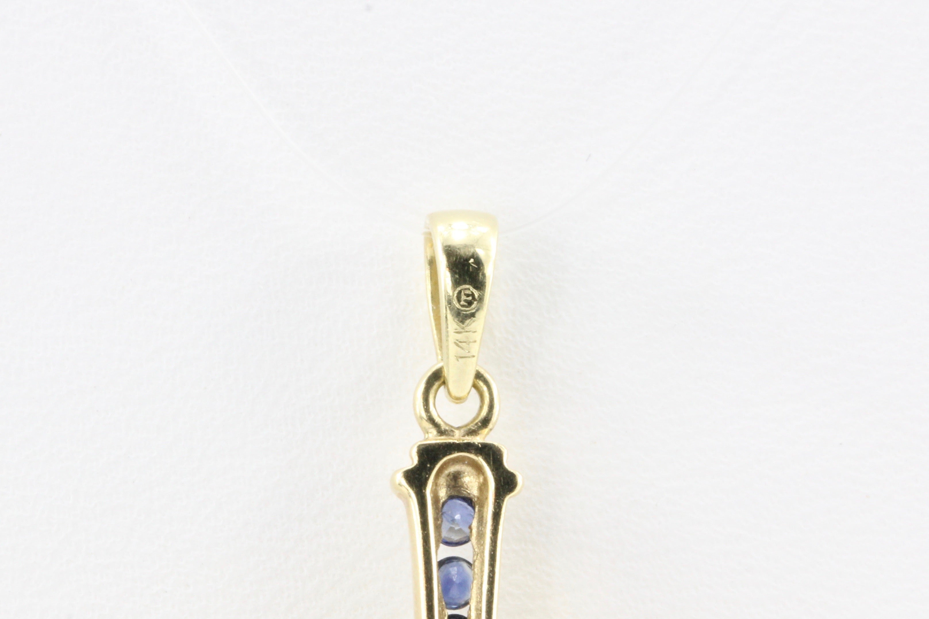 14K Gold Blue Sapphire Cross Pendant - Queen May