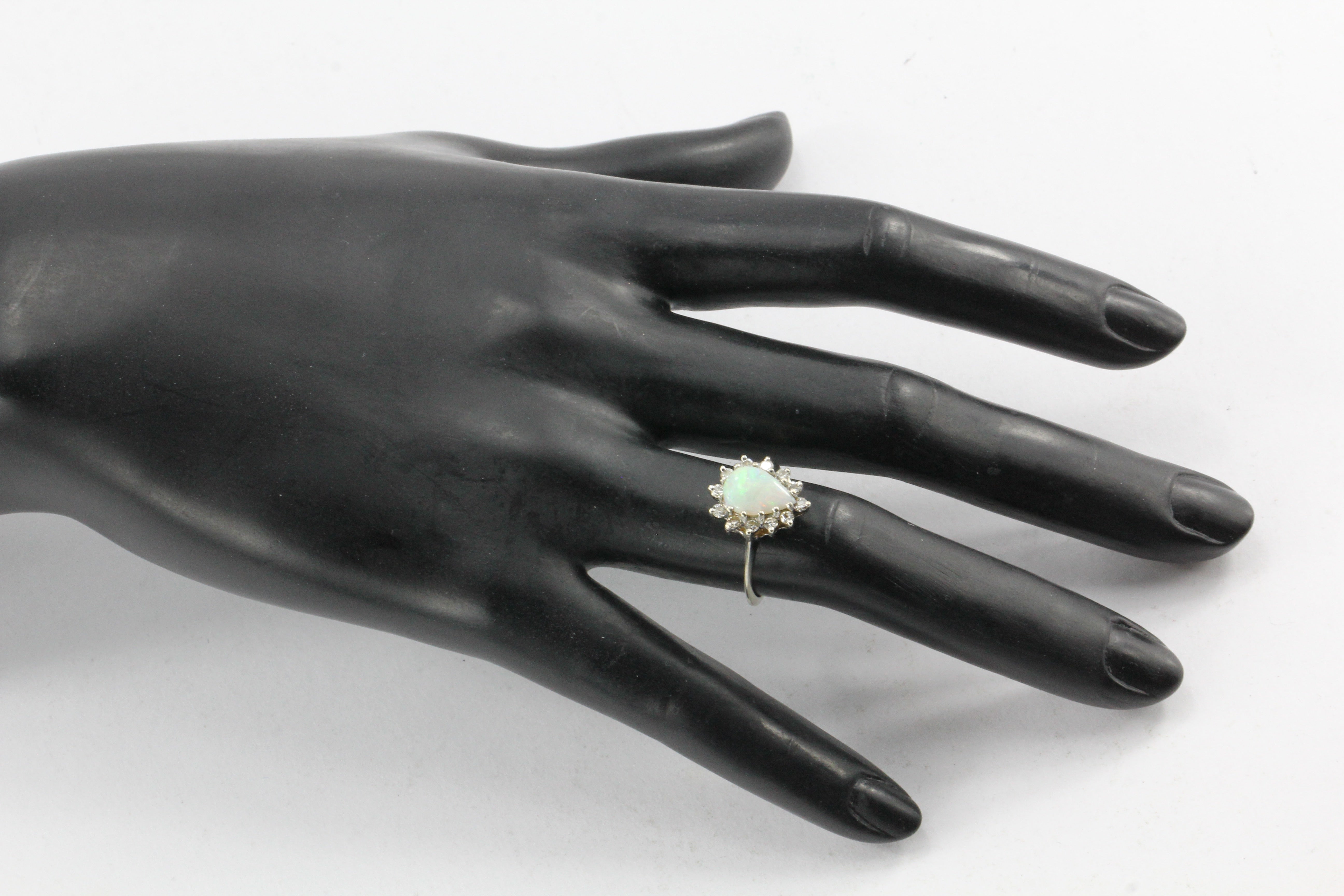 Retro 14K White Gold Opal Diamond Ring by Famor c.1960's - Queen May