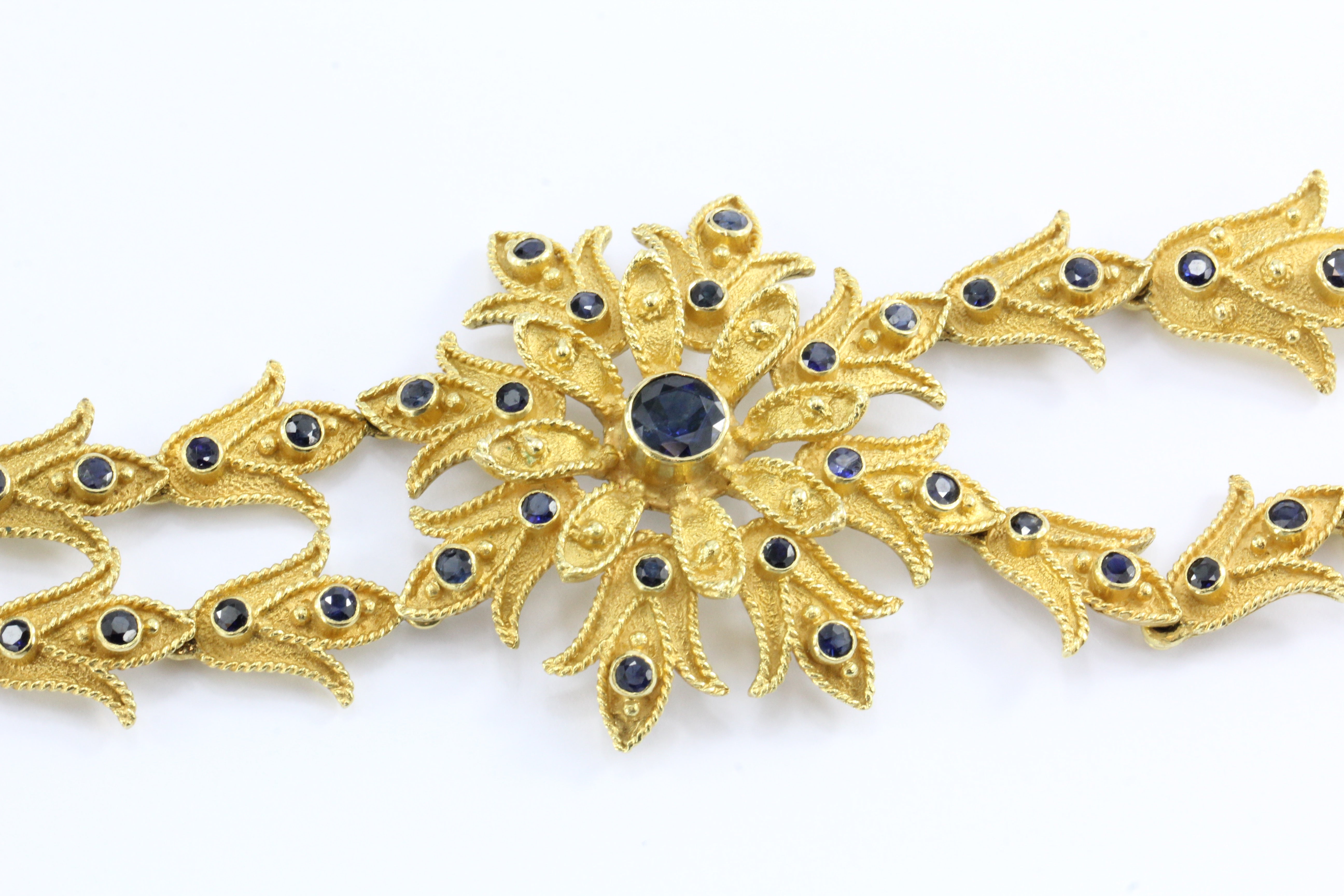 Vintage Greek / Greece 18K Gold Blue Sapphire Florette Necklace 7.5 ctw - Queen May