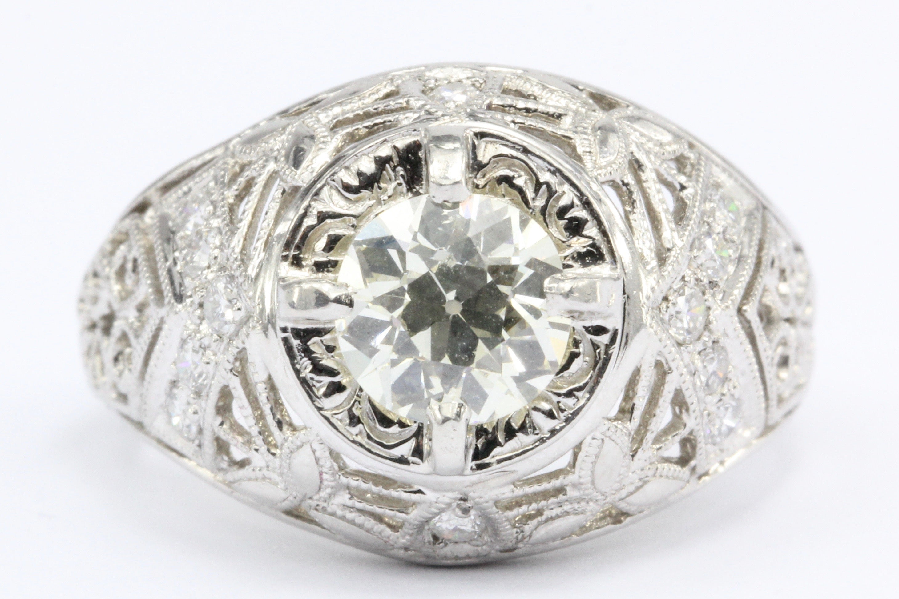 Platinum Old European Cut Diamond Art Deco Style Ring Size 7 - Queen May