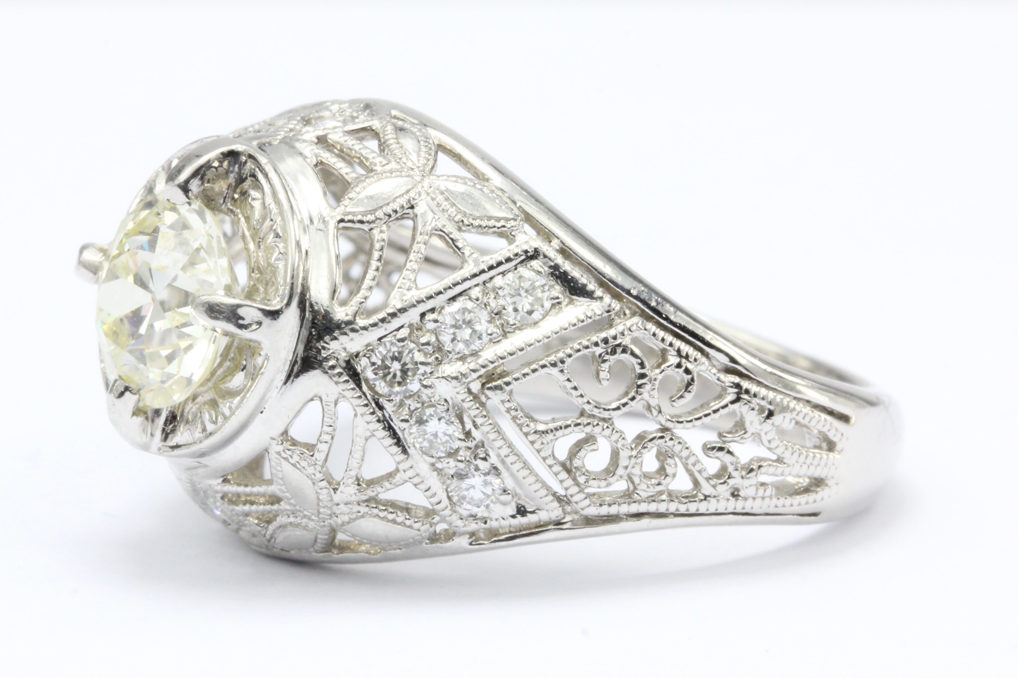 Platinum Old European Cut Diamond Art Deco Style Ring Size 7 - Queen May