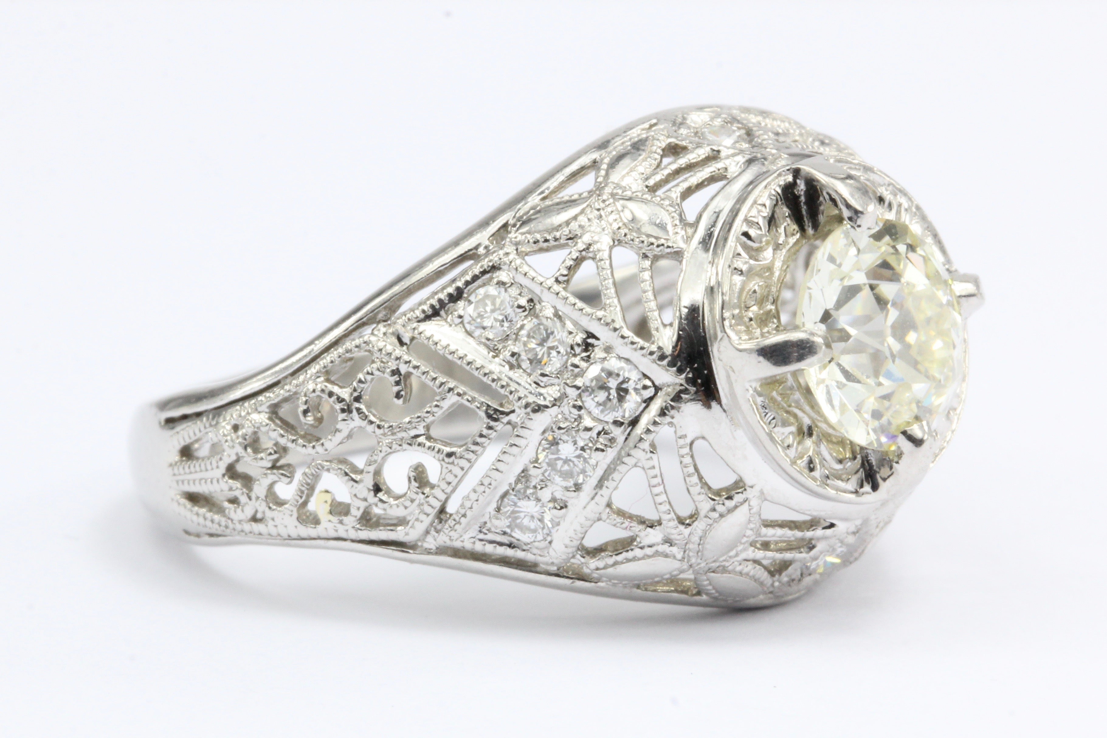 Platinum Old European Cut Diamond Art Deco Style Ring Size 7 - Queen May