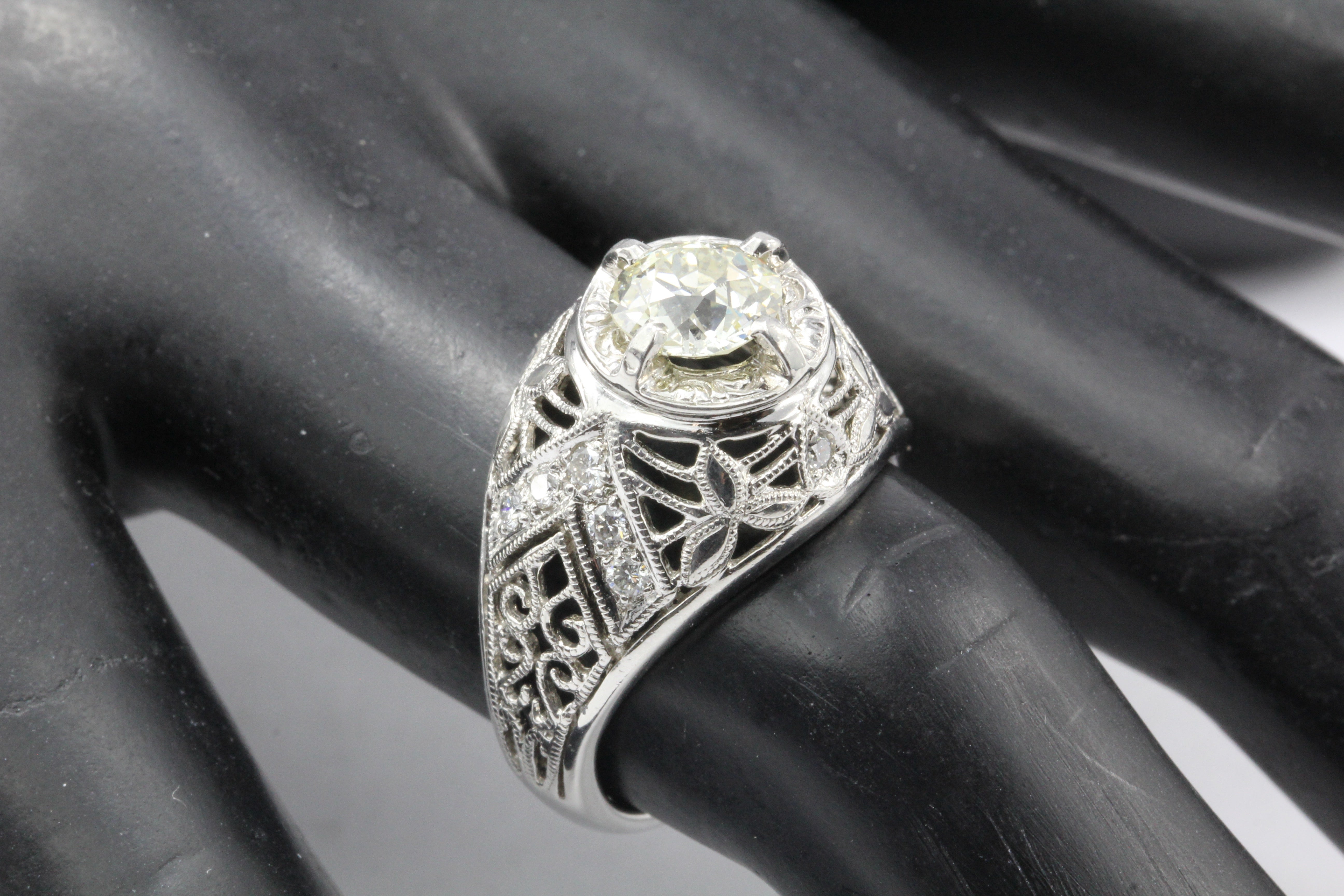 Platinum Old European Cut Diamond Art Deco Style Ring Size 7 - Queen May