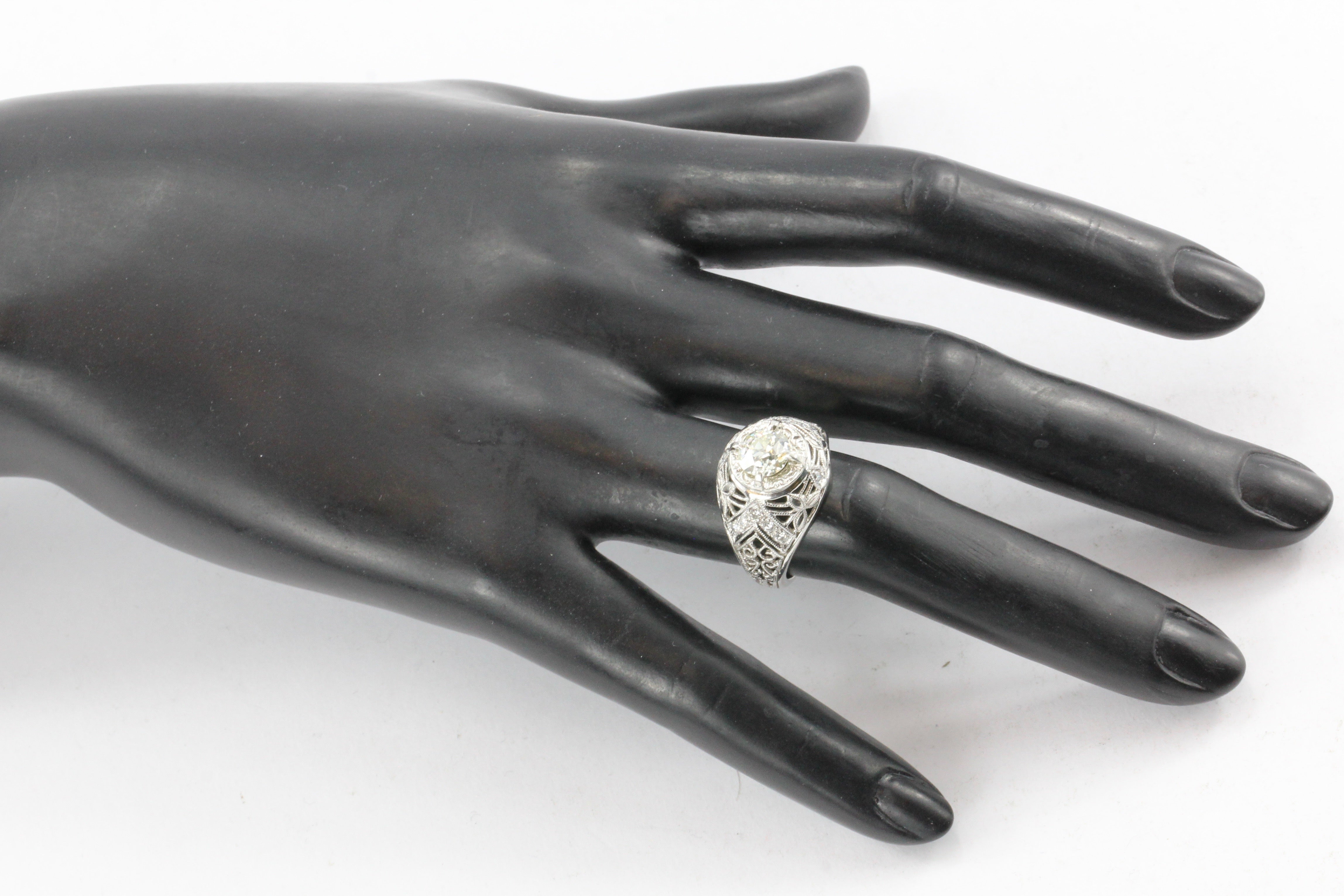 Platinum Old European Cut Diamond Art Deco Style Ring Size 7 - Queen May