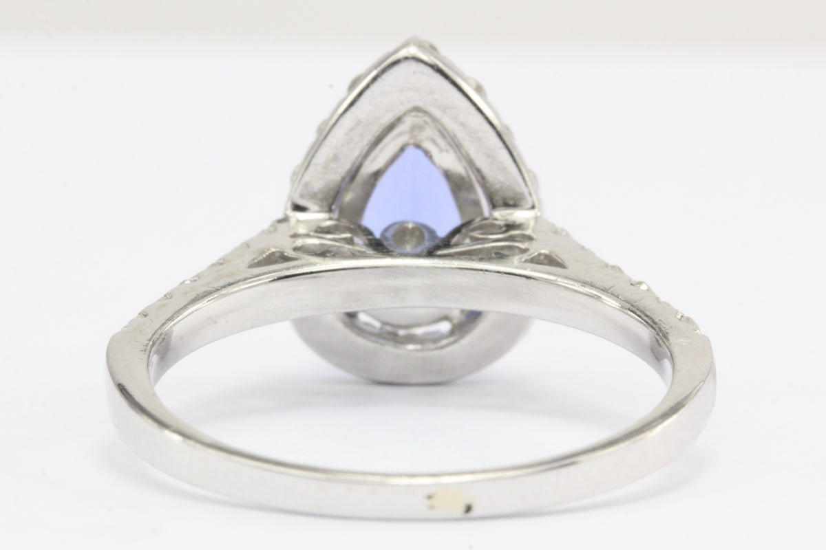 14k White Gold Tanzanite Diamond Halo Engagement Ring - Queen May