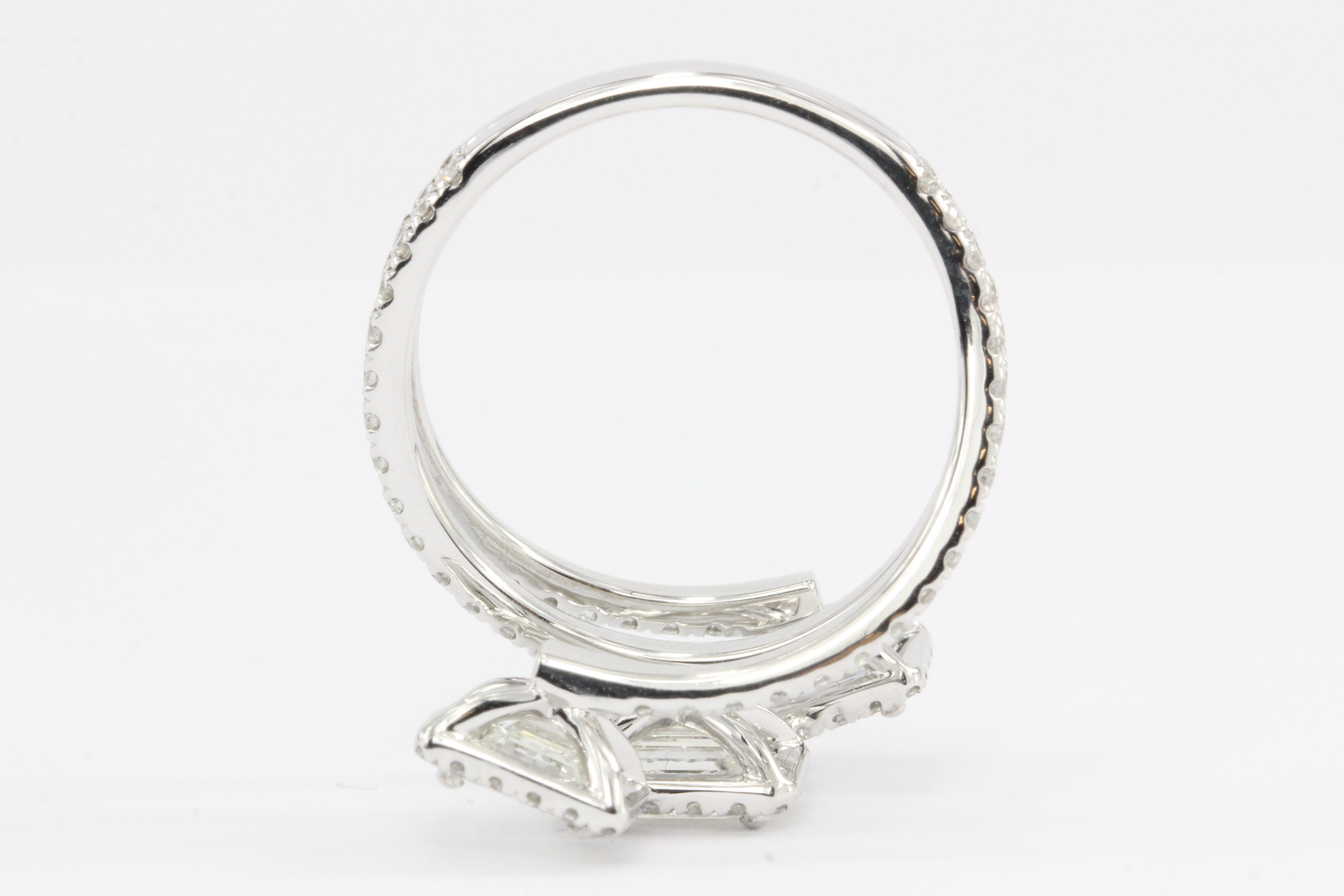 14K White Gold Emerald Cut Diamond Triple Bypass Ring - Queen May