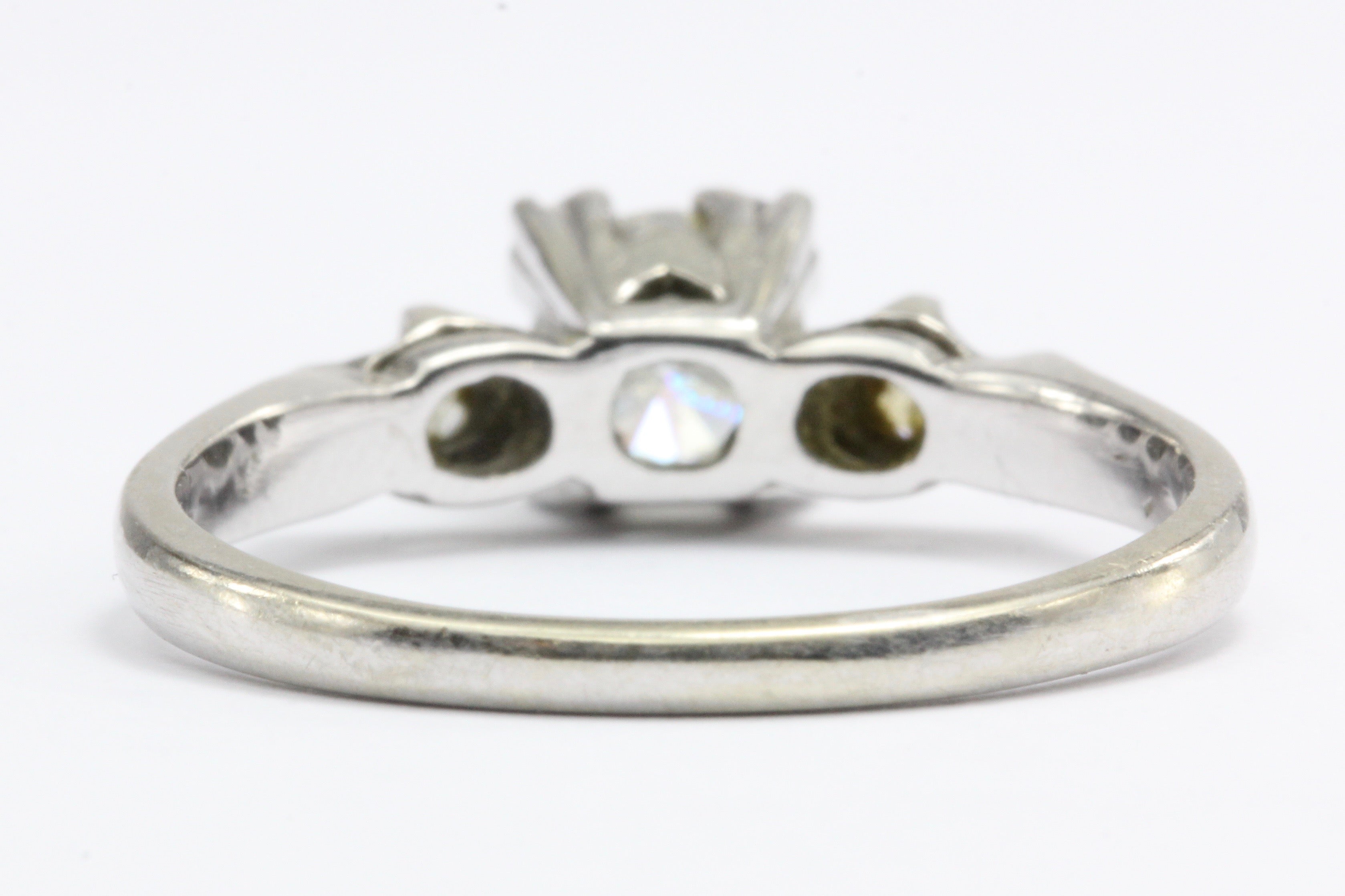 Retro 14K White Gold 3 Stone Diamond Engagement Ring c. 1940's - Queen May
