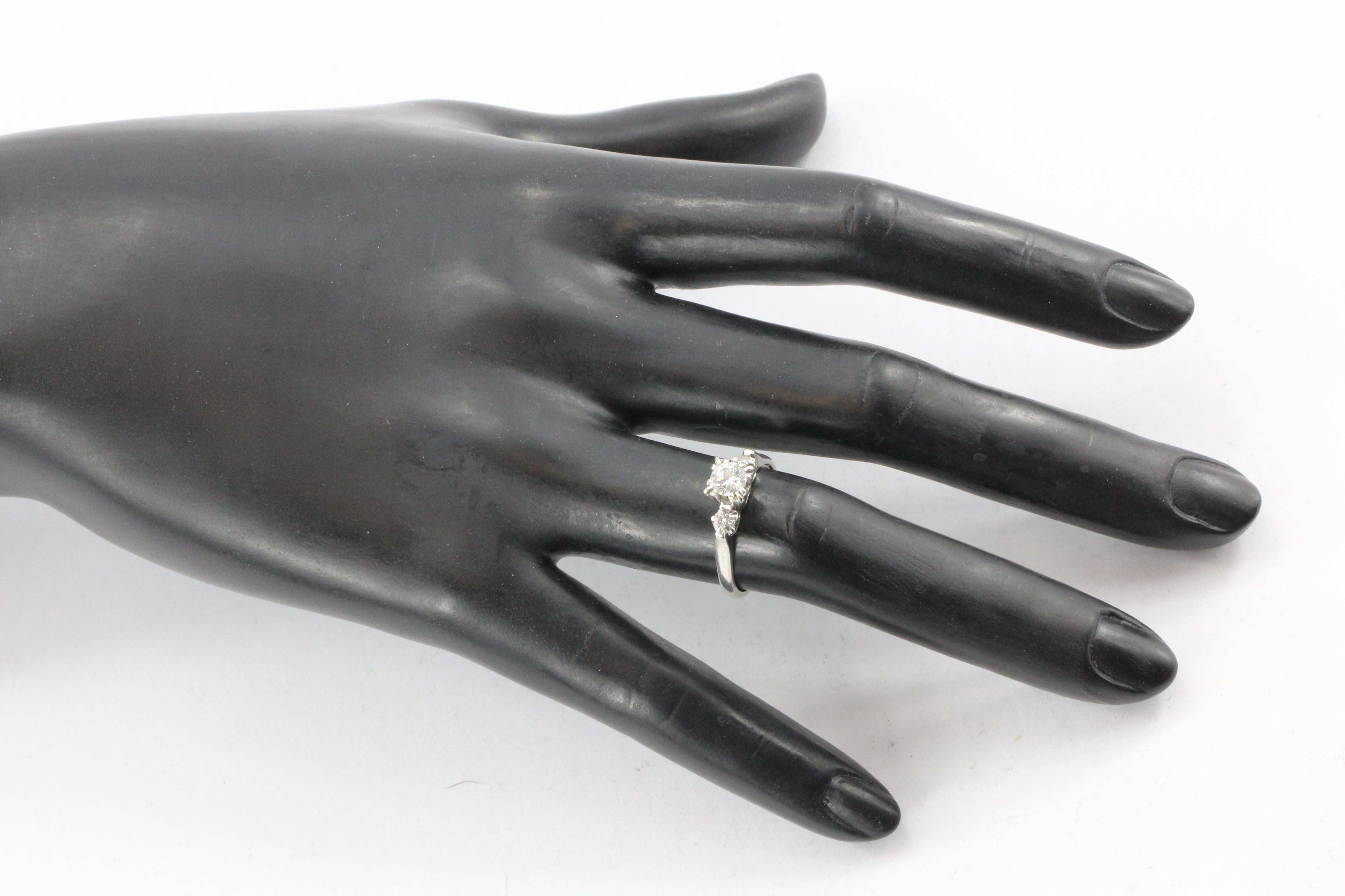 Retro 14K White Gold 3 Stone Diamond Engagement Ring c. 1940's - Queen May