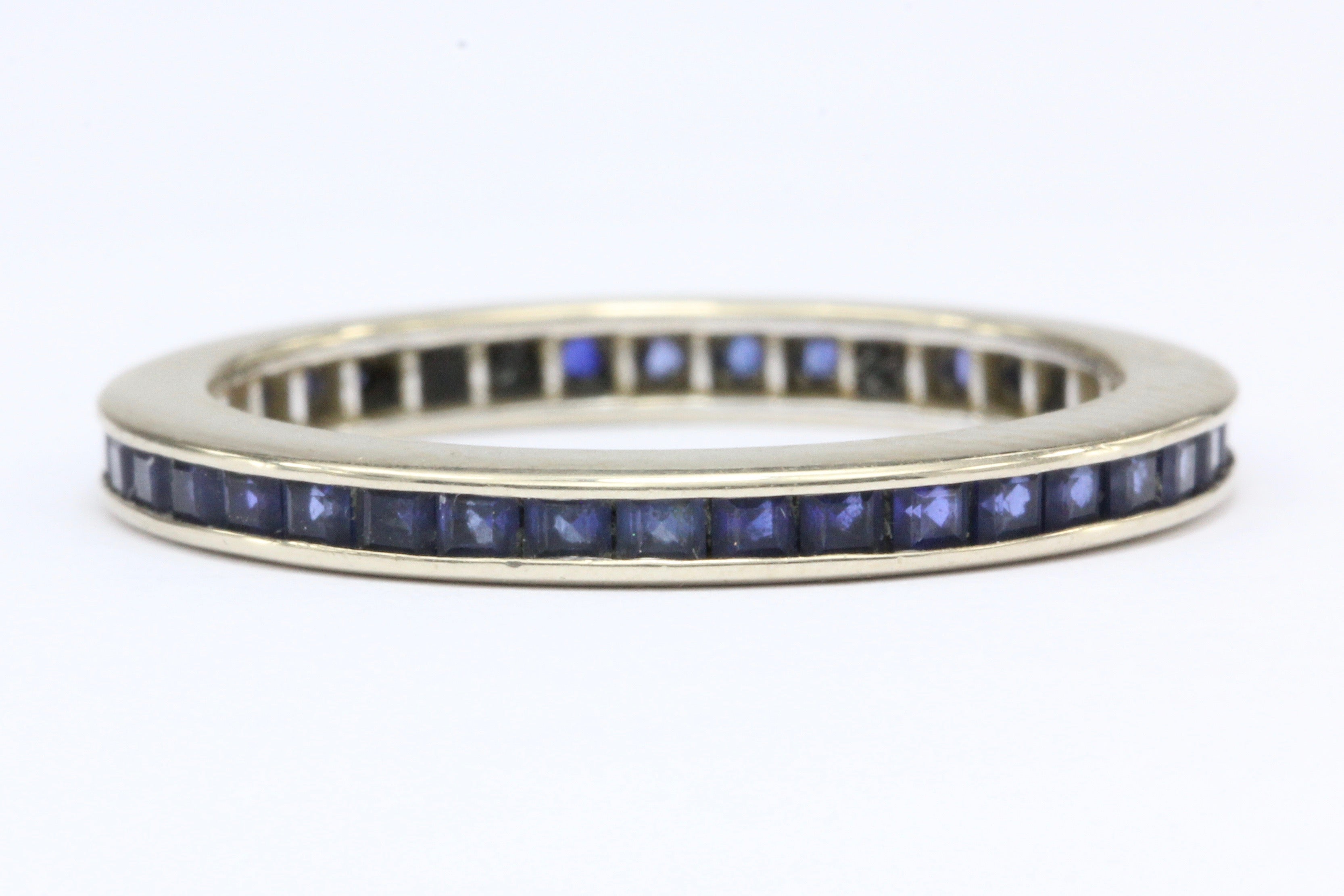 Art Deco 14K White Gold Blue Sapphire Eternity Band Ring Size 5.75 - Queen May