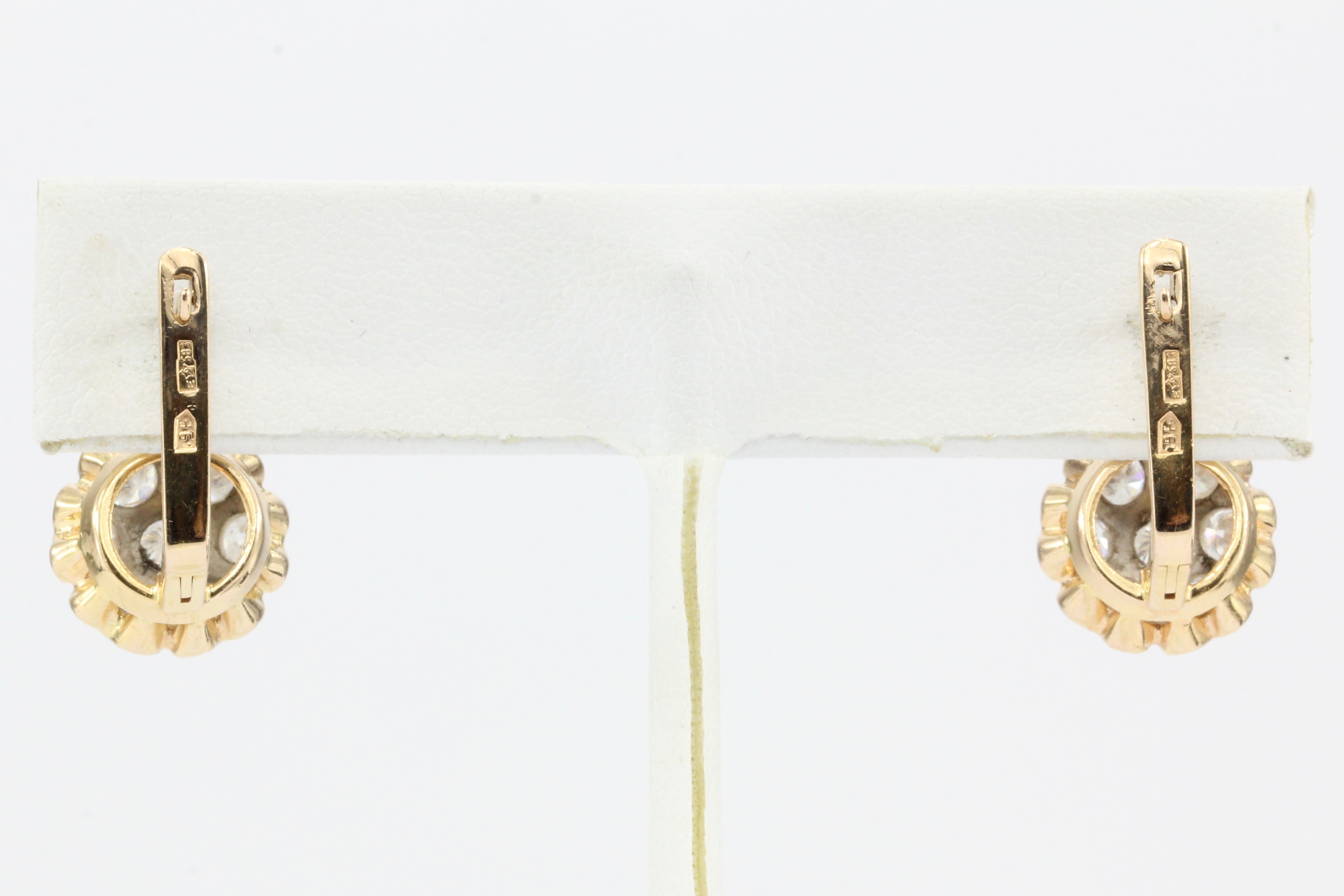 Vintage 14K Rose Gold Diamond Cluster Soviet Era Armenian Earrings c.1989 - Queen May