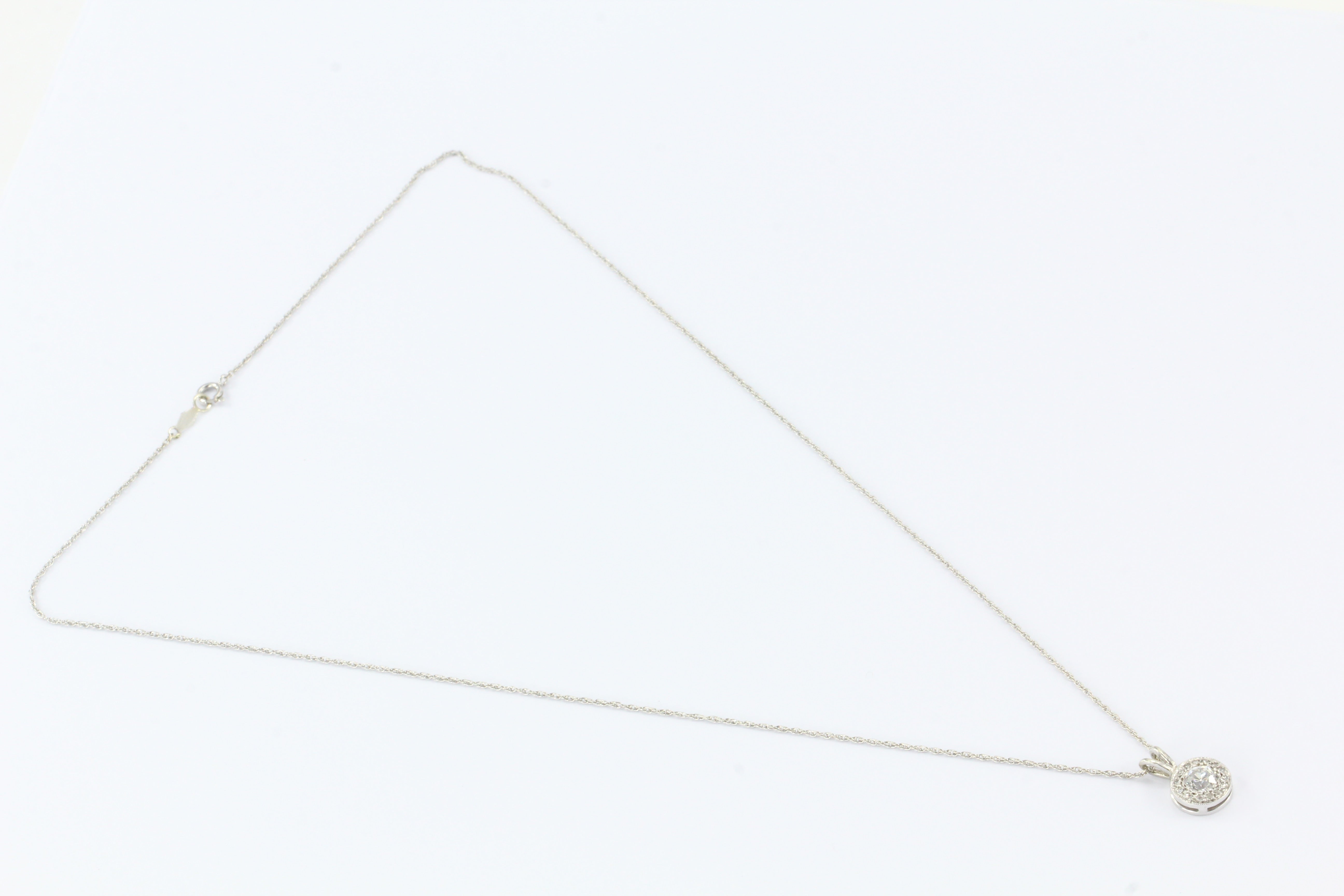 Art Deco 14K White Gold Old European Cut Diamond Pendant Necklace c.1930's - Queen May