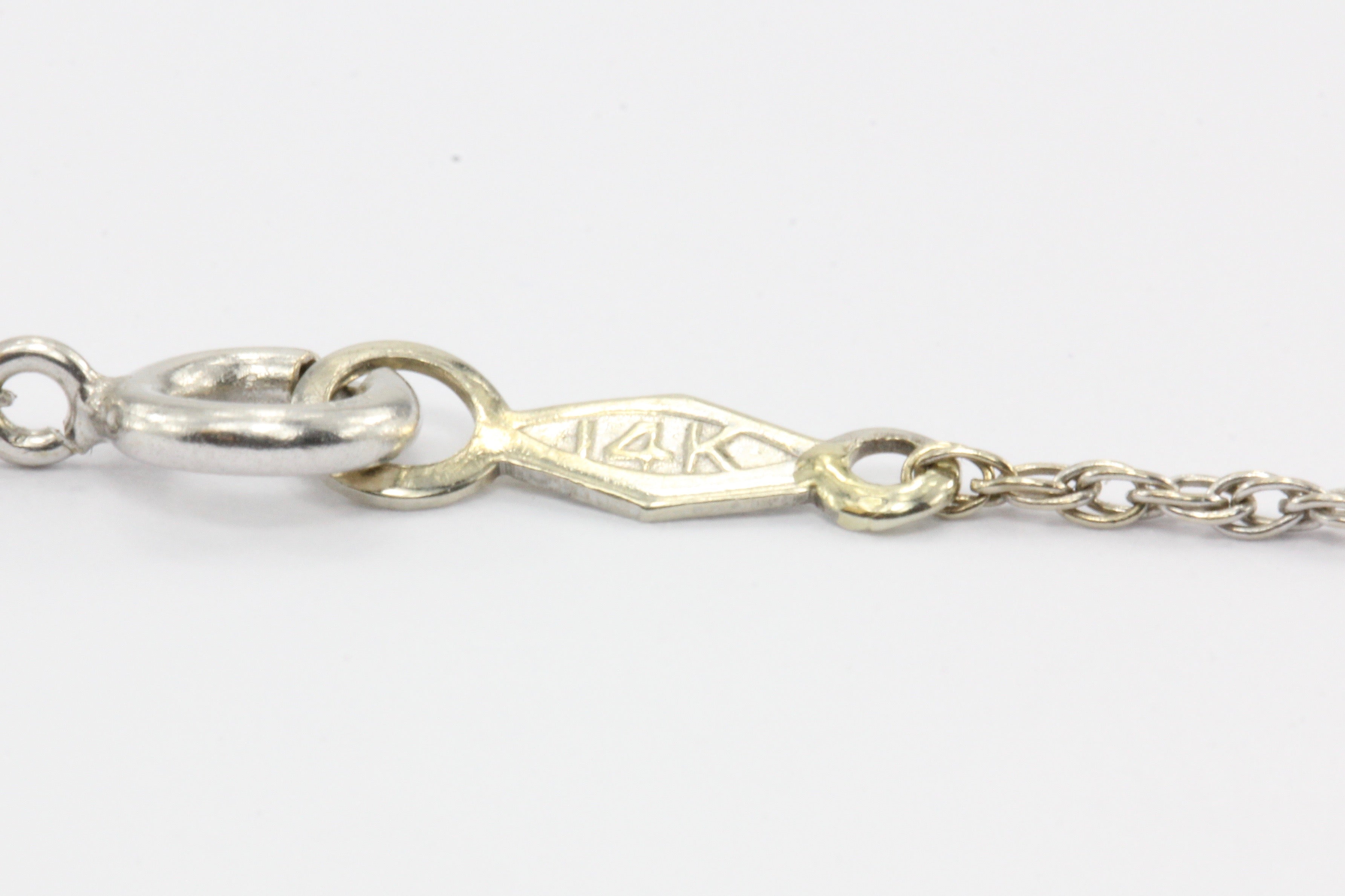 Art Deco 14K White Gold Old European Cut Diamond Pendant Necklace c.1930's - Queen May