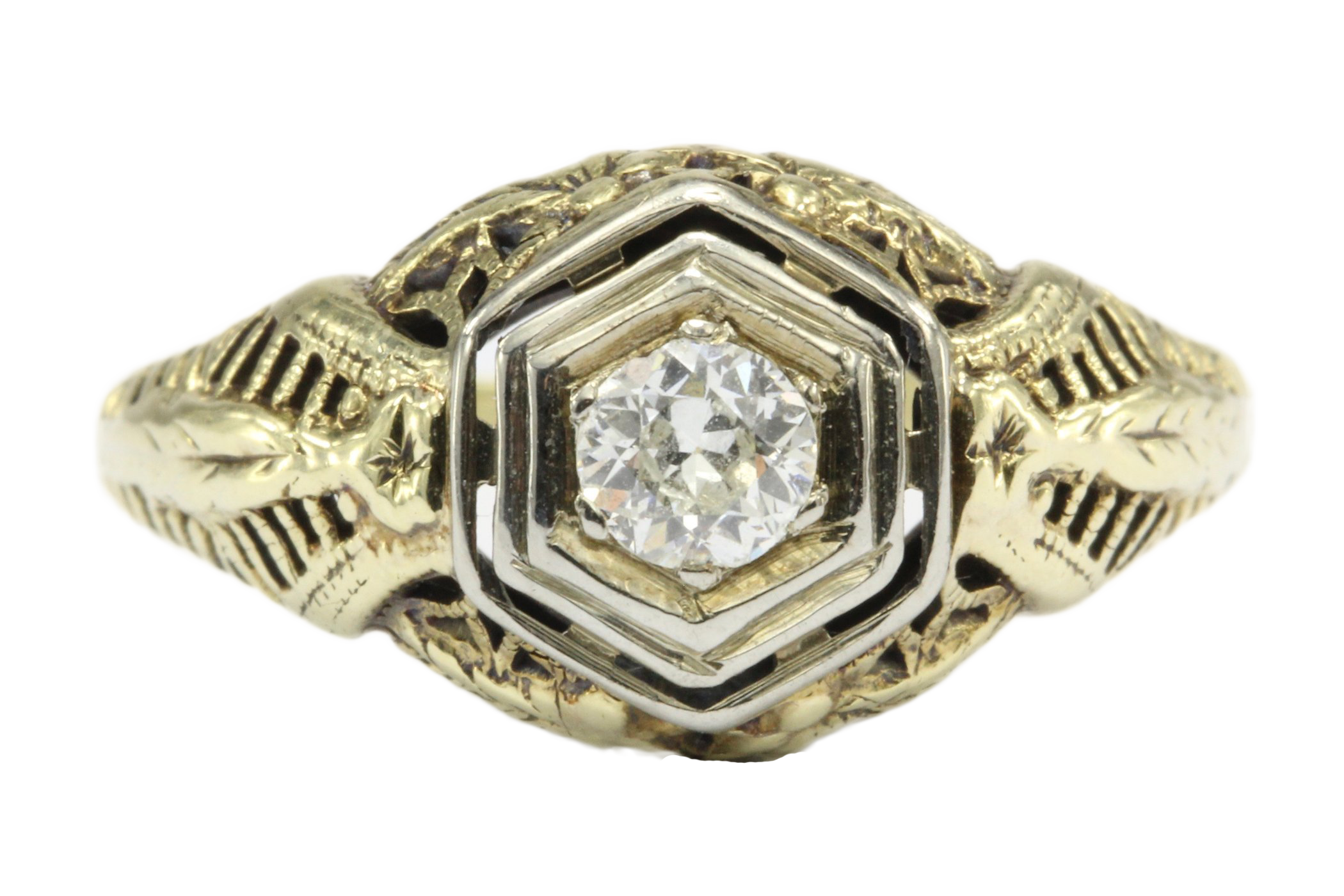 Art Deco 14K Gold Old European Cut Diamond Engagement Ring c.1920's - Queen May