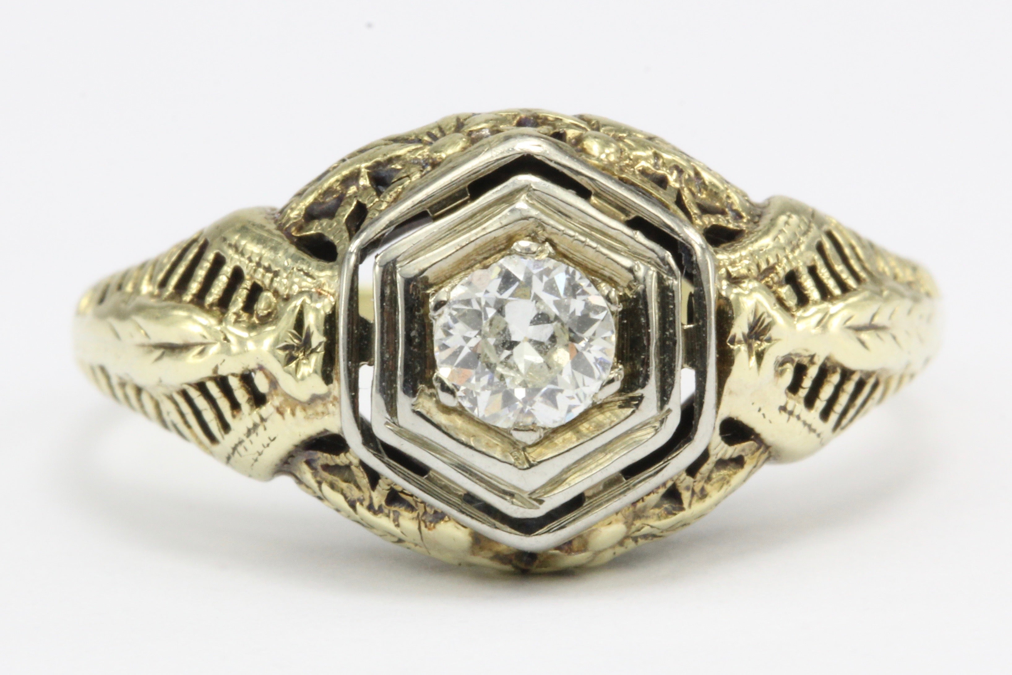 Art Deco 14K Gold Old European Cut Diamond Engagement Ring c.1920's - Queen May