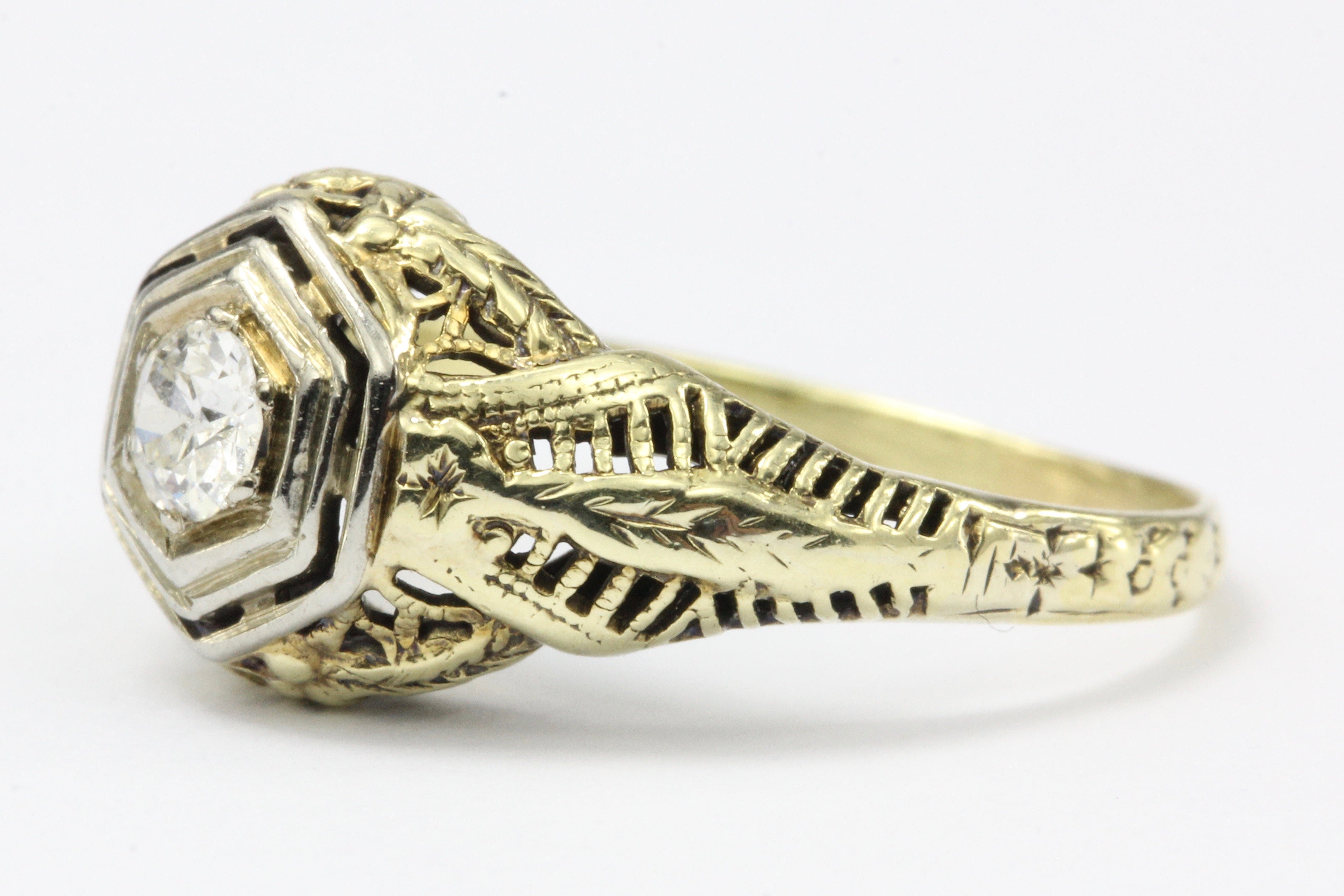 Art Deco 14K Gold Old European Cut Diamond Engagement Ring c.1920's - Queen May