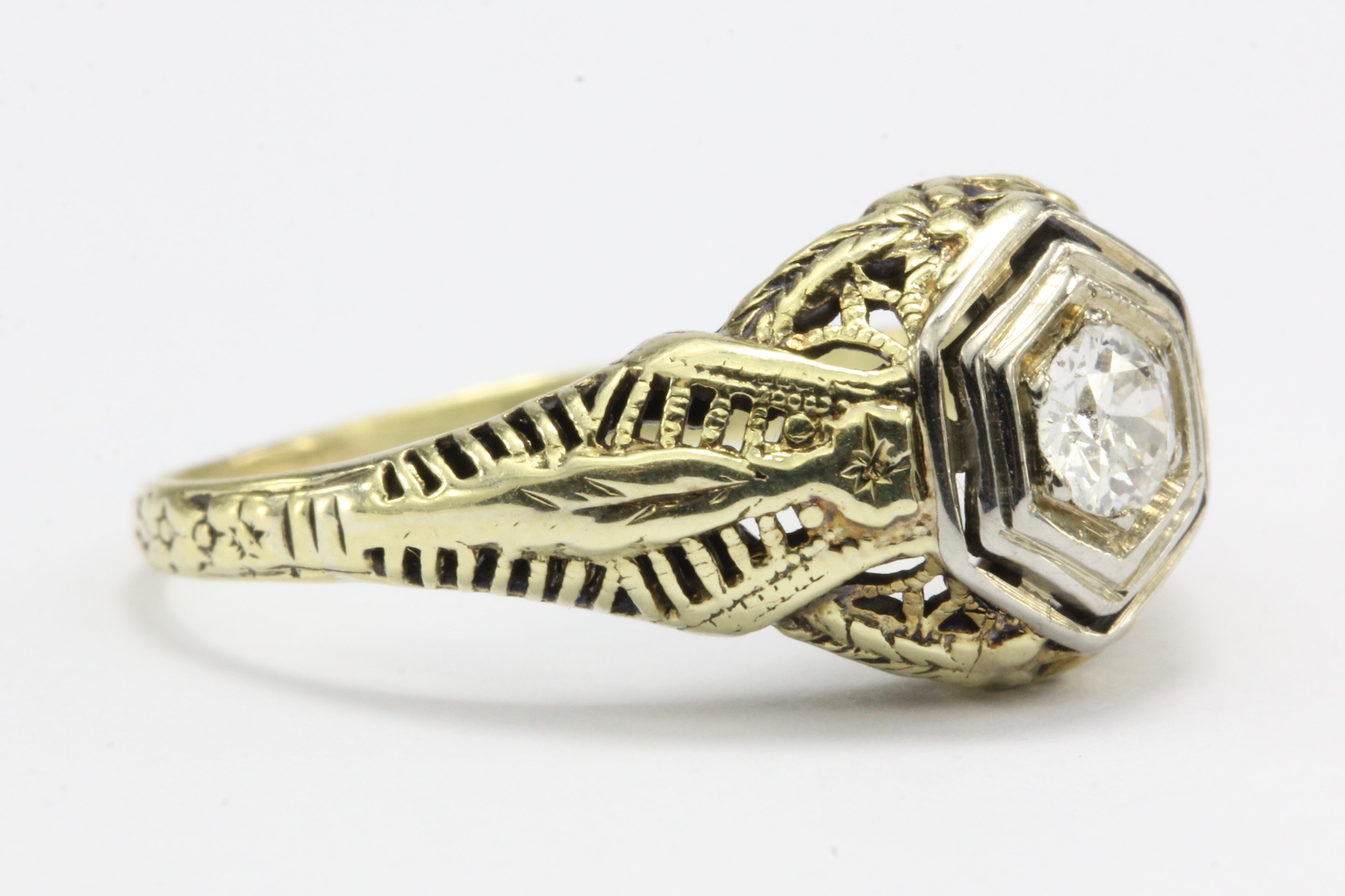 Art Deco 14K Gold Old European Cut Diamond Engagement Ring c.1920's - Queen May