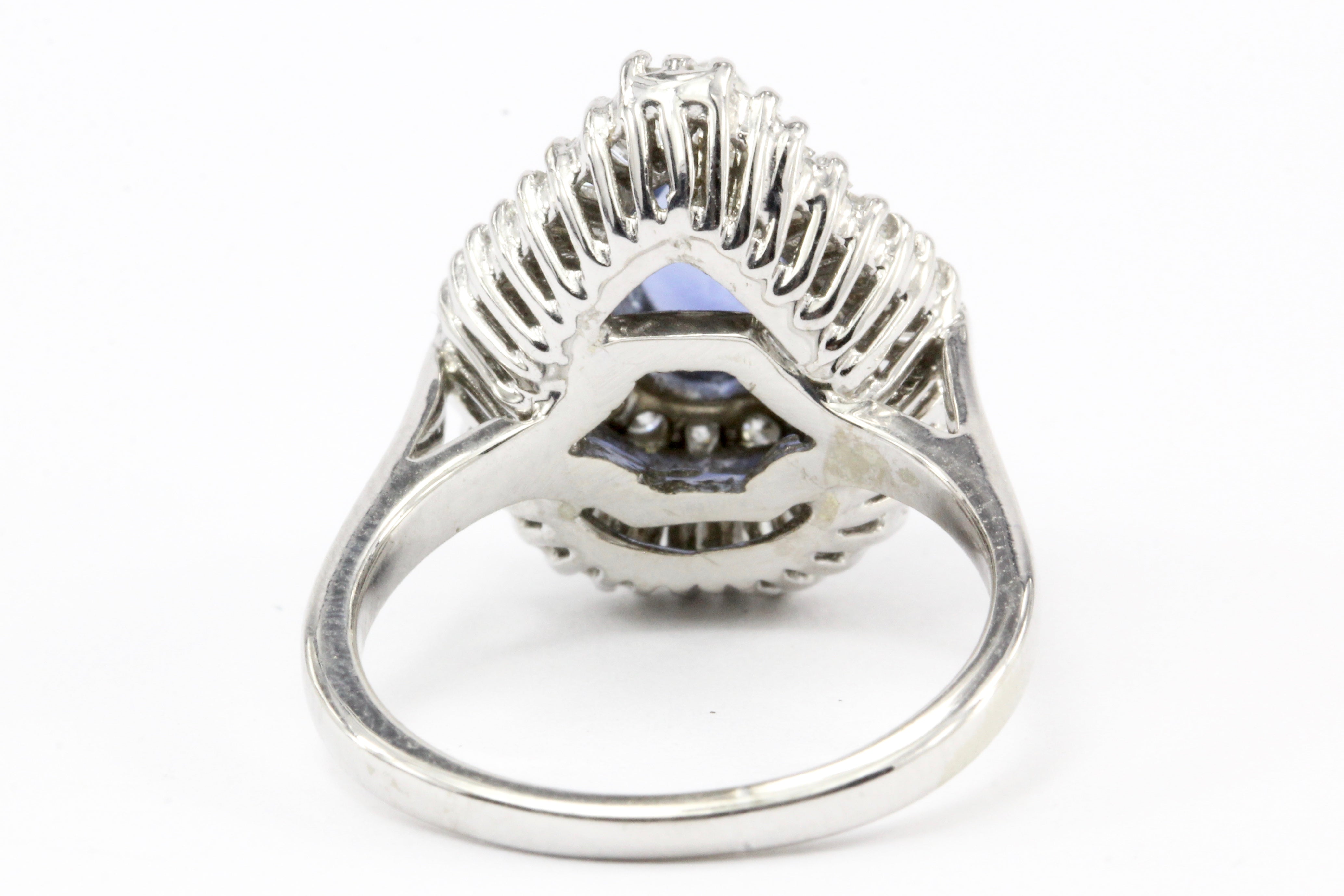 Natural Blue Pear Shaped Sapphire with Diamond Halo 14K White Gold Ring - Queen May