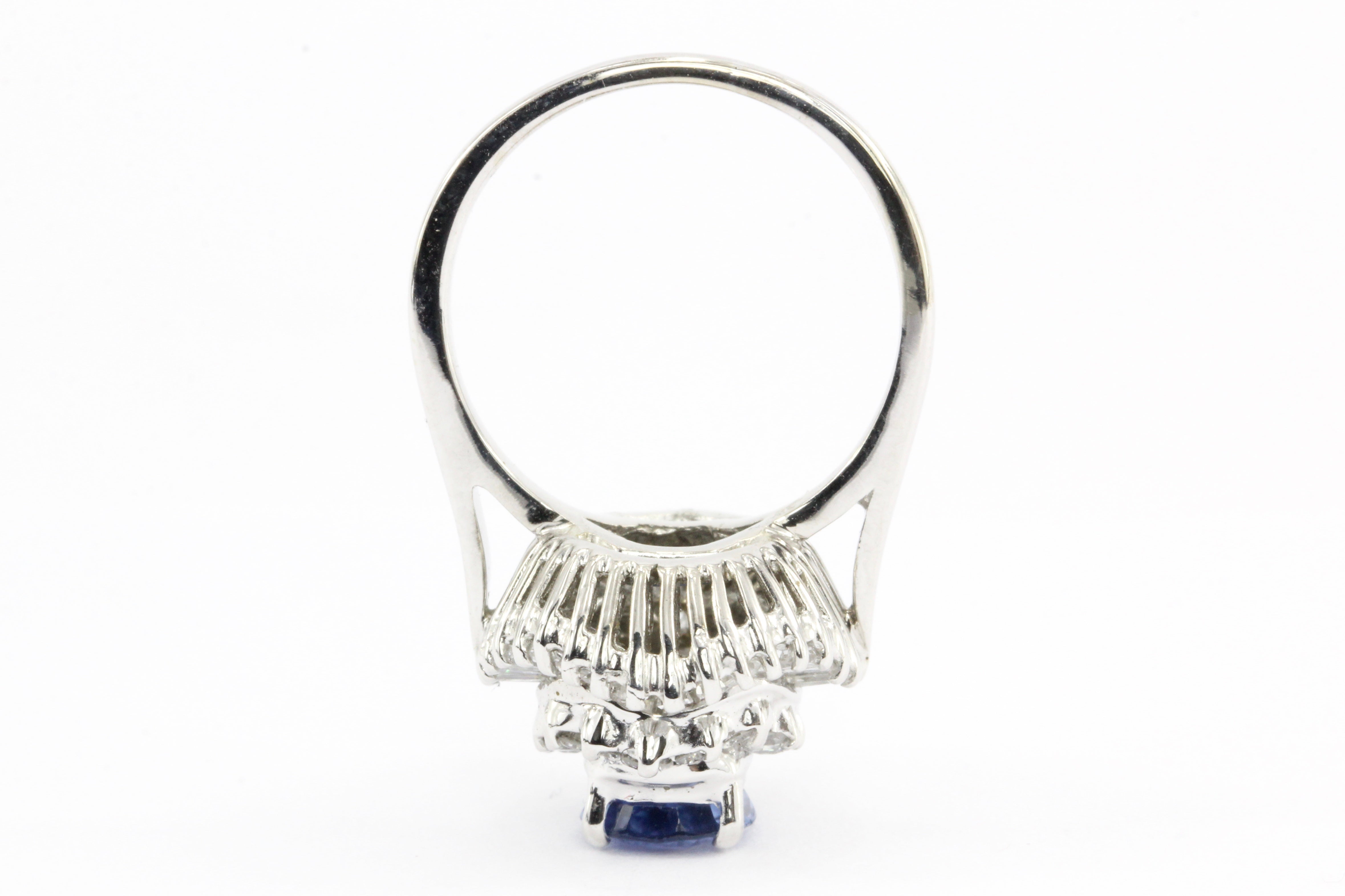 Natural Blue Pear Shaped Sapphire with Diamond Halo 14K White Gold Ring - Queen May