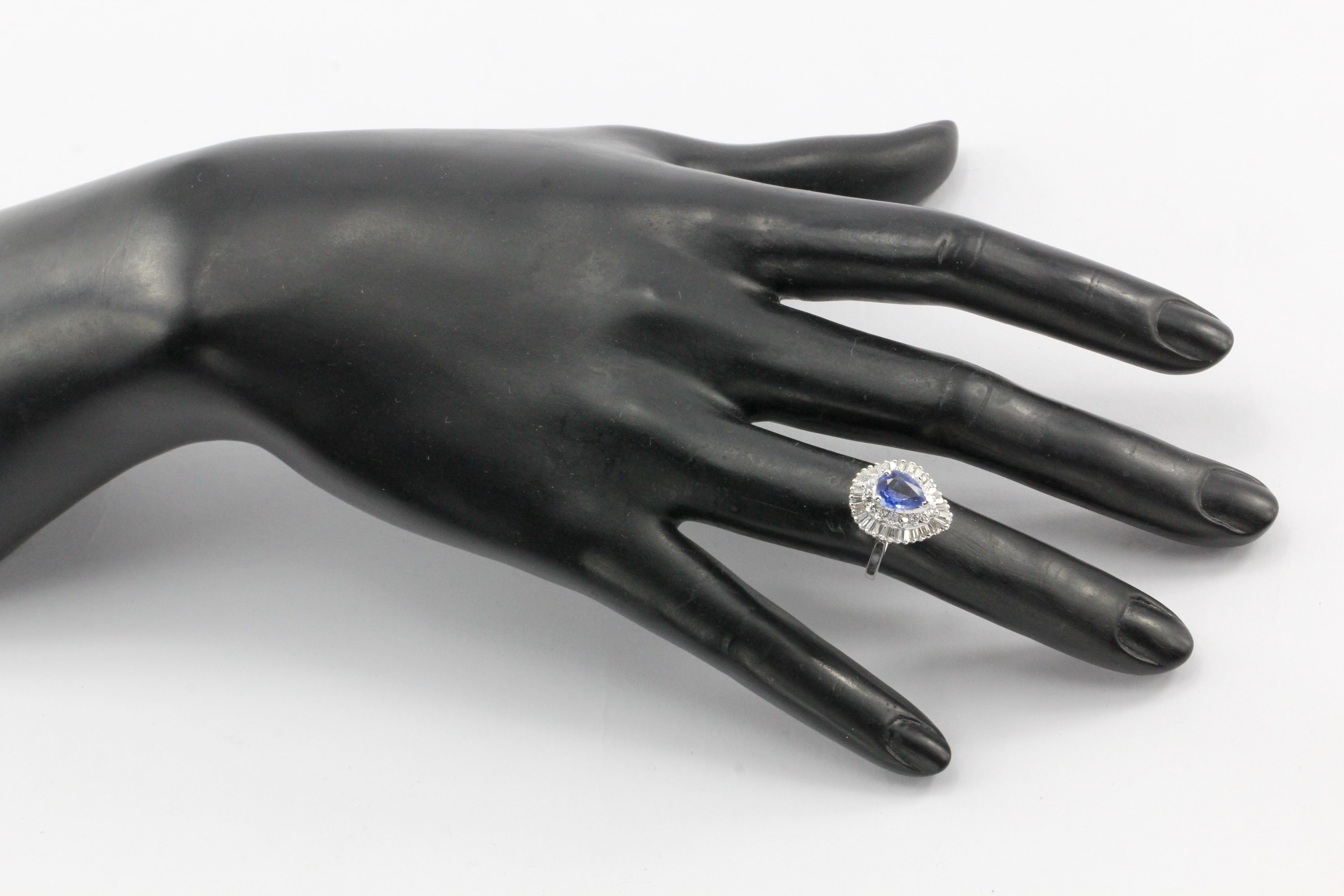 Natural Blue Pear Shaped Sapphire with Diamond Halo 14K White Gold Ring - Queen May