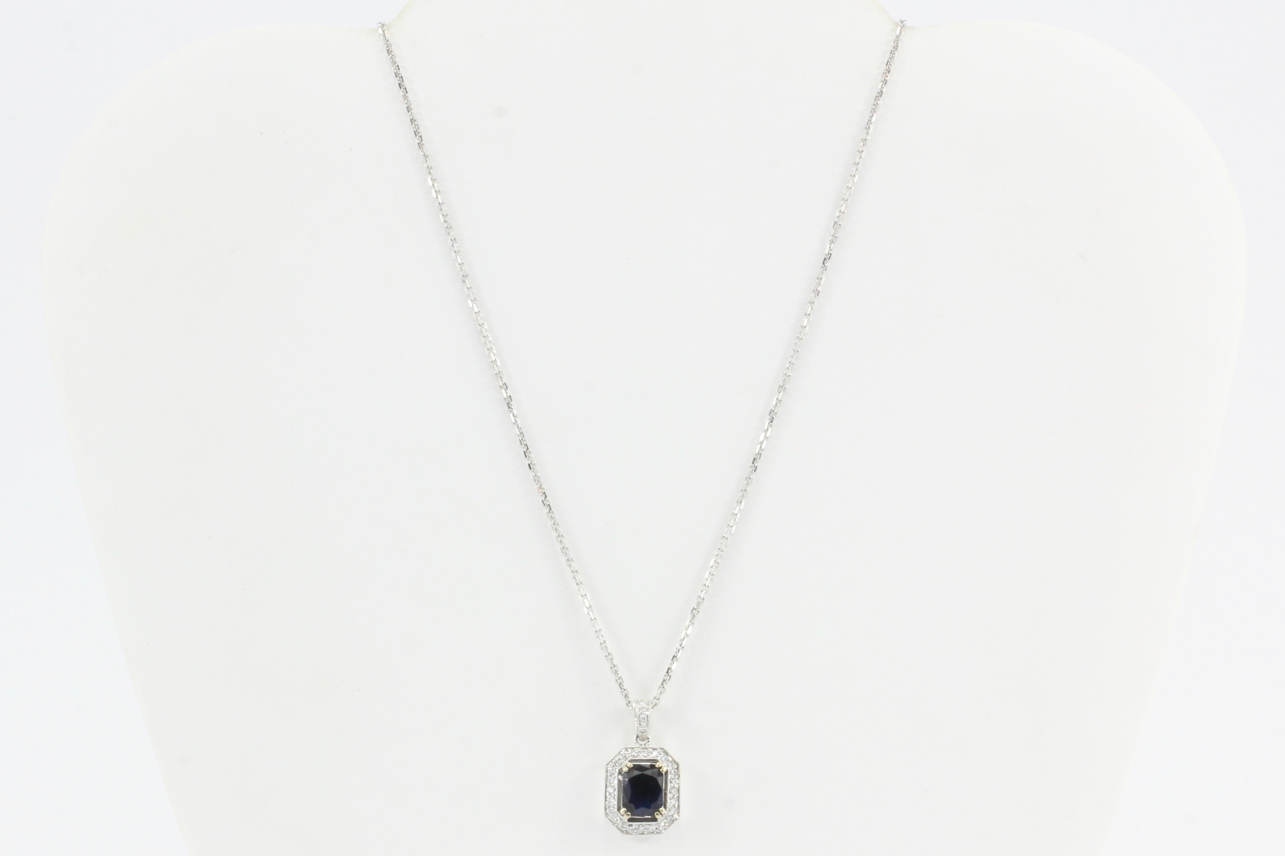 18k White Gold 2 Carat Blue Sapphire & Diamond Necklace - Queen May