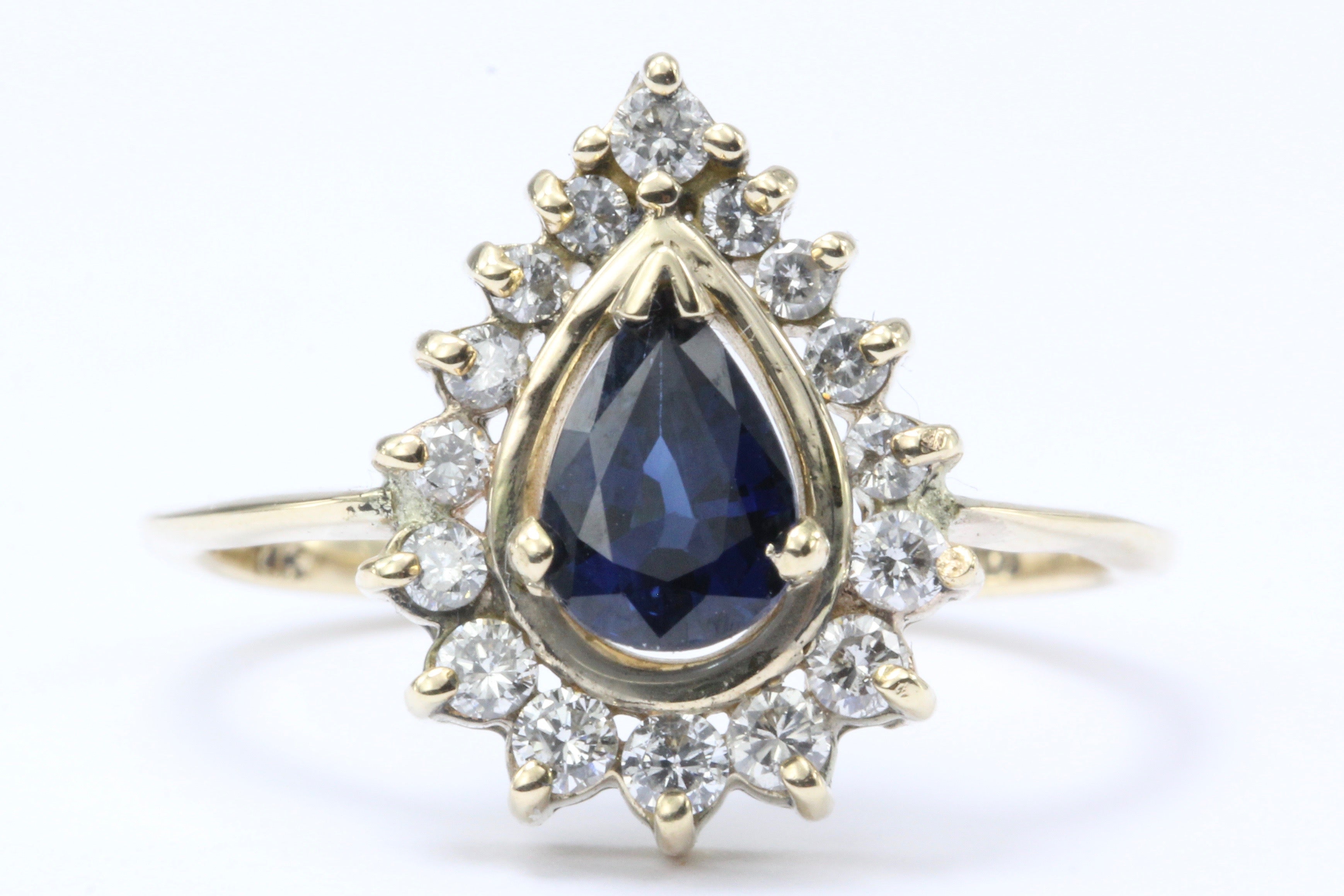 14K Gold Diamond & Natural Blue Sapphire Ring 1.5 ctw - Queen May