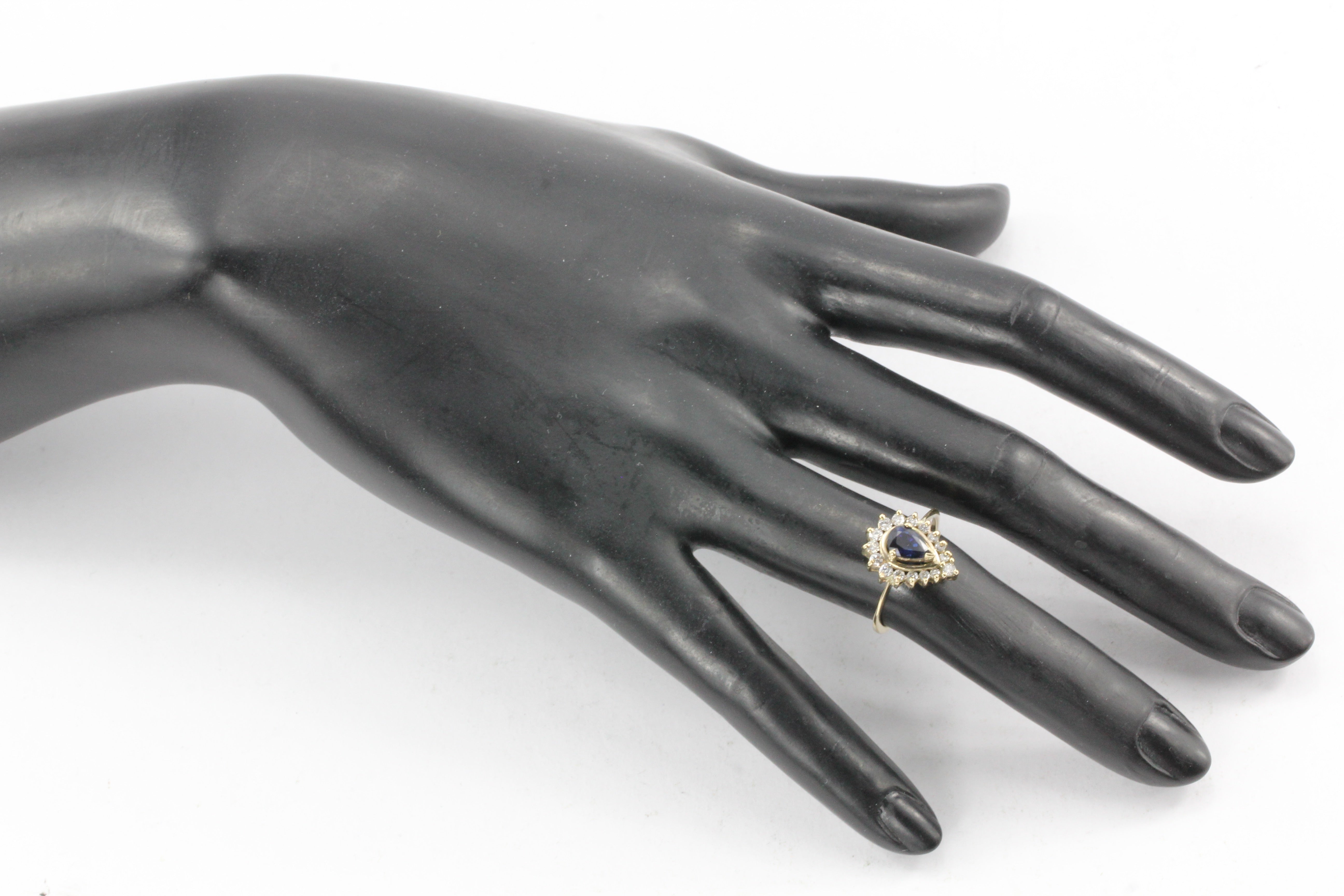 14K Gold Diamond & Natural Blue Sapphire Ring 1.5 ctw - Queen May