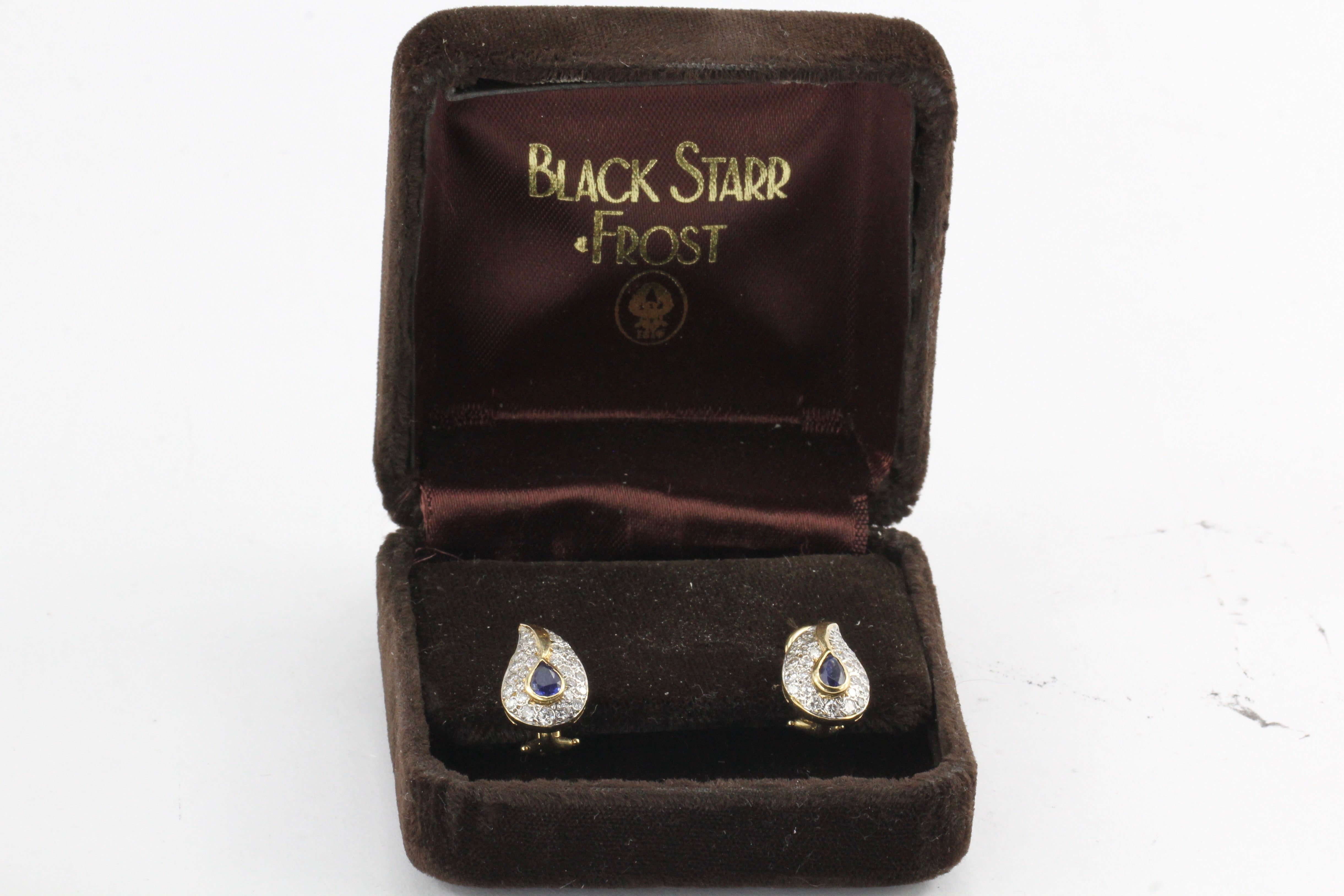 Vintage Black Starr & Frost 14K Sapphire Diamond Earrings c.1970's - Queen May