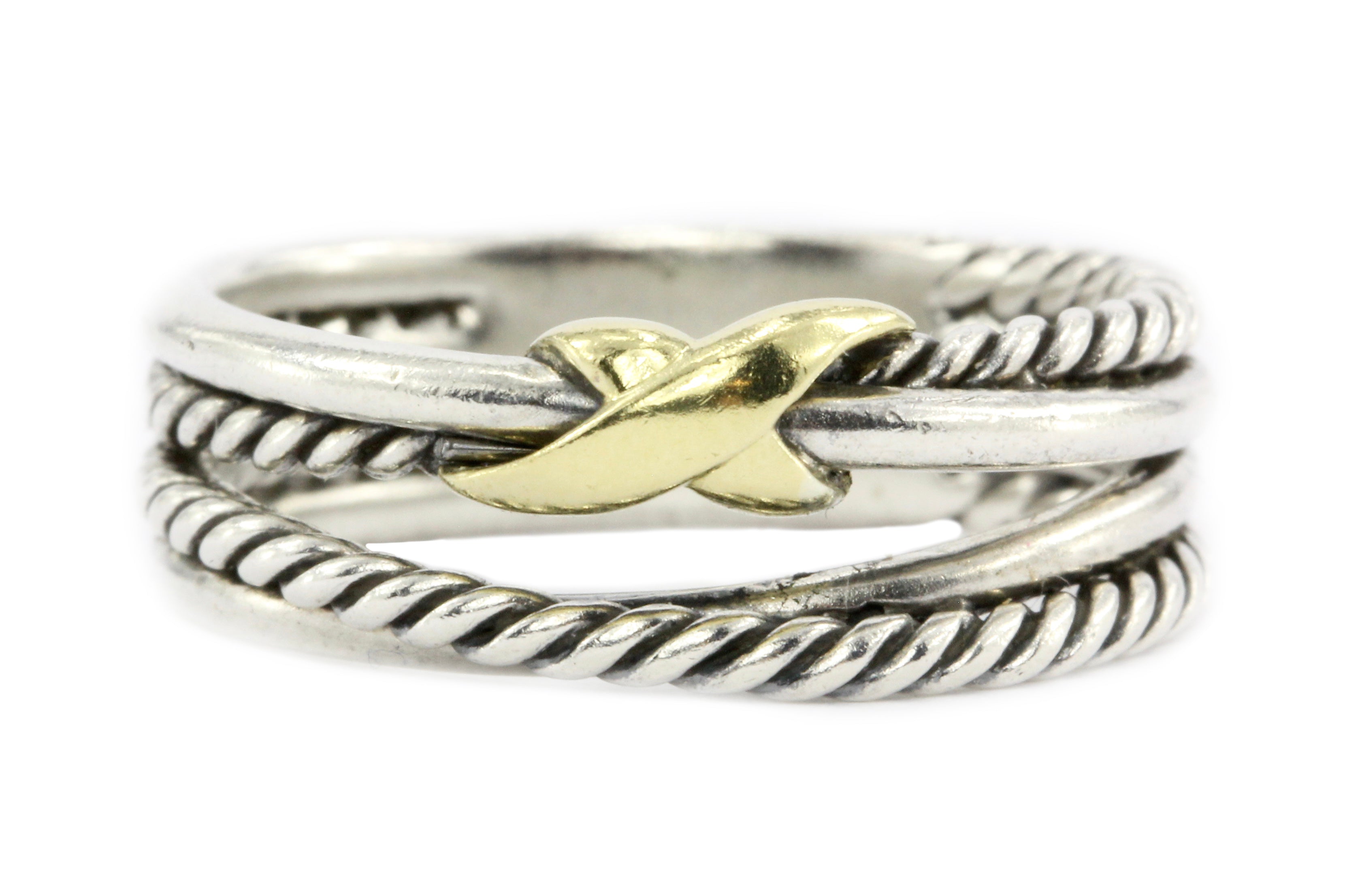 David Yurman Sterling Silver with Yellow Gold Accent Crossover Ring - Queen May