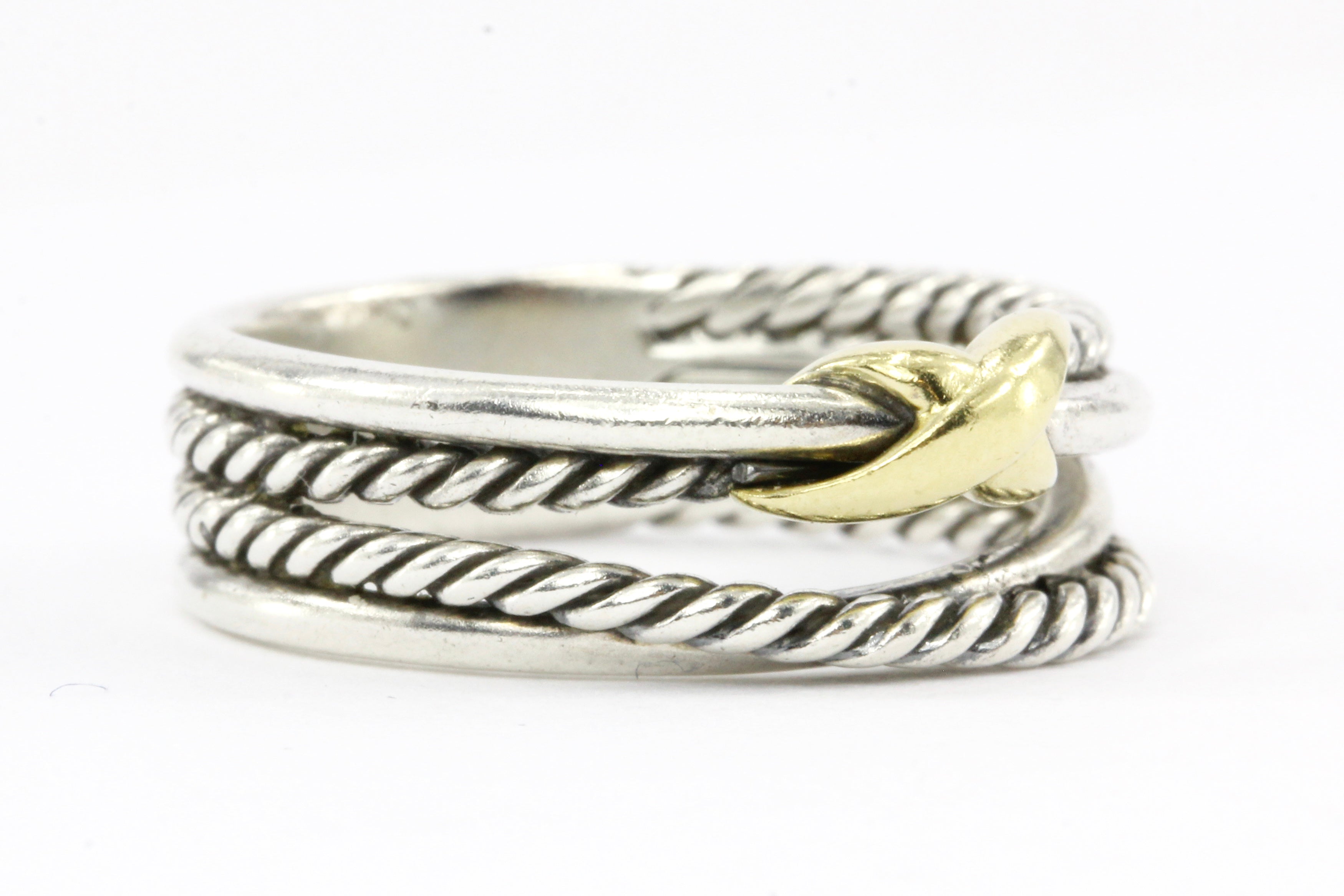 David Yurman Sterling Silver with Yellow Gold Accent Crossover Ring - Queen May