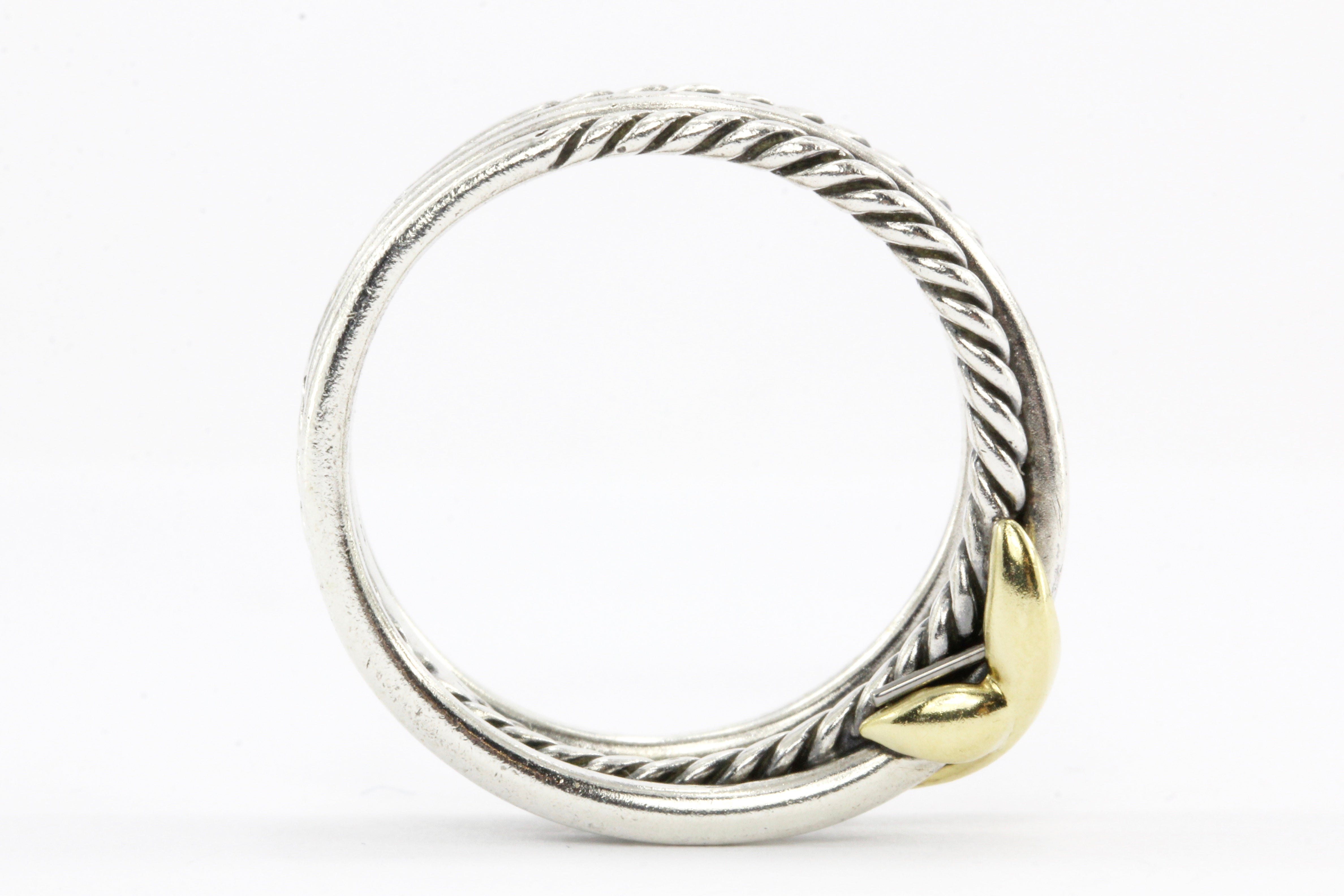 David Yurman Sterling Silver with Yellow Gold Accent Crossover Ring - Queen May