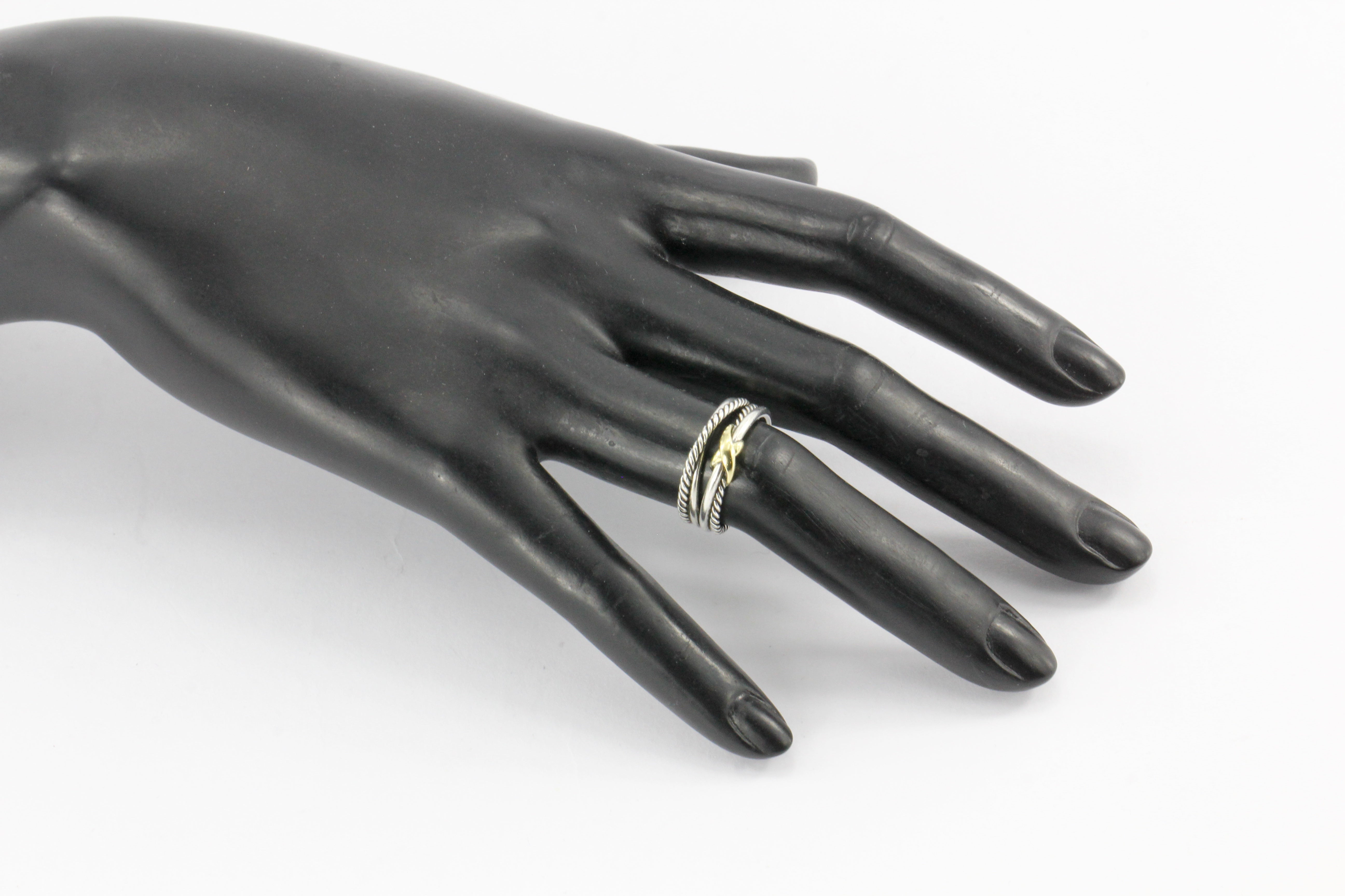 David Yurman Sterling Silver with Yellow Gold Accent Crossover Ring - Queen May