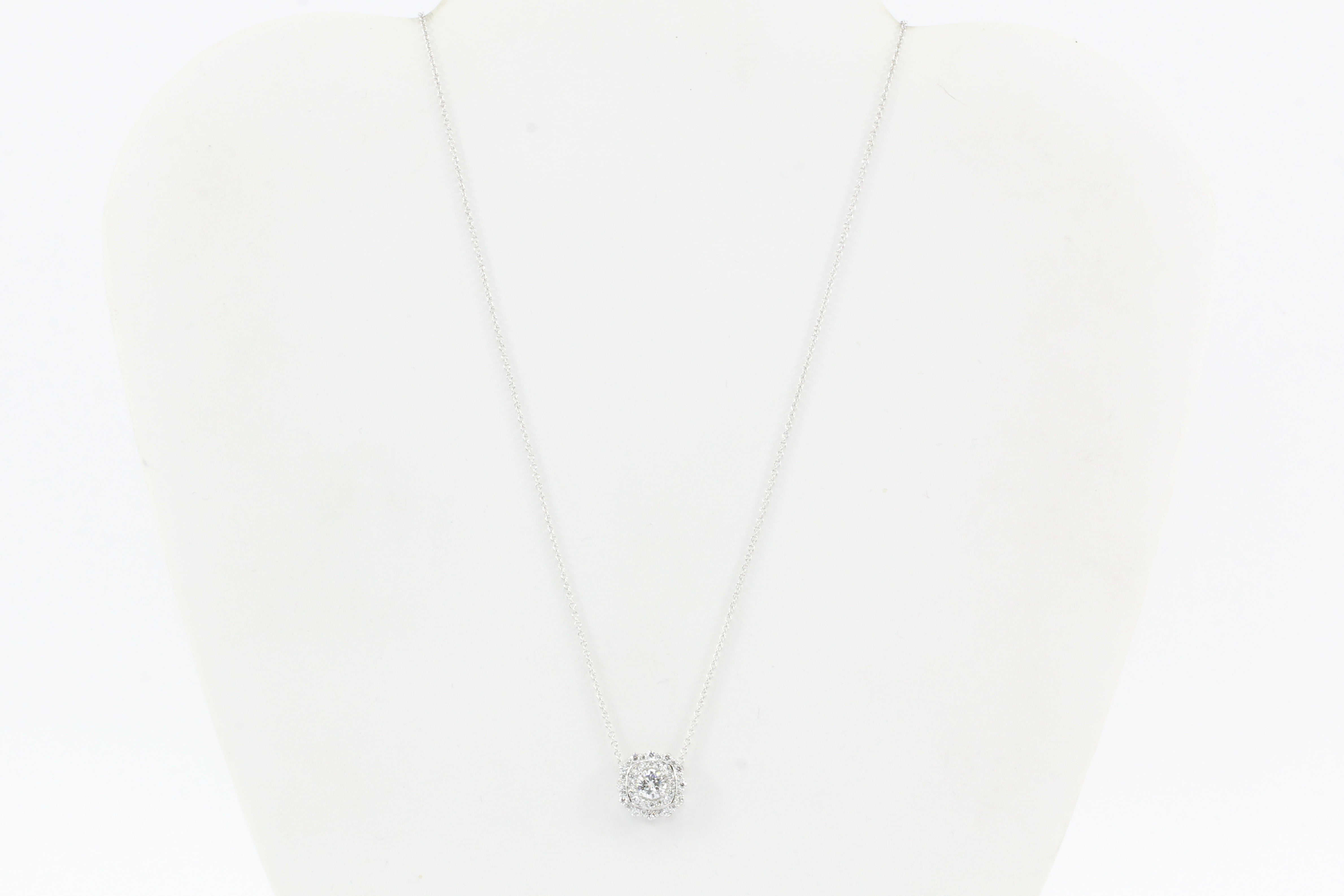 18K White Gold Diamond Cluster .90 CTW Pendant - Queen May