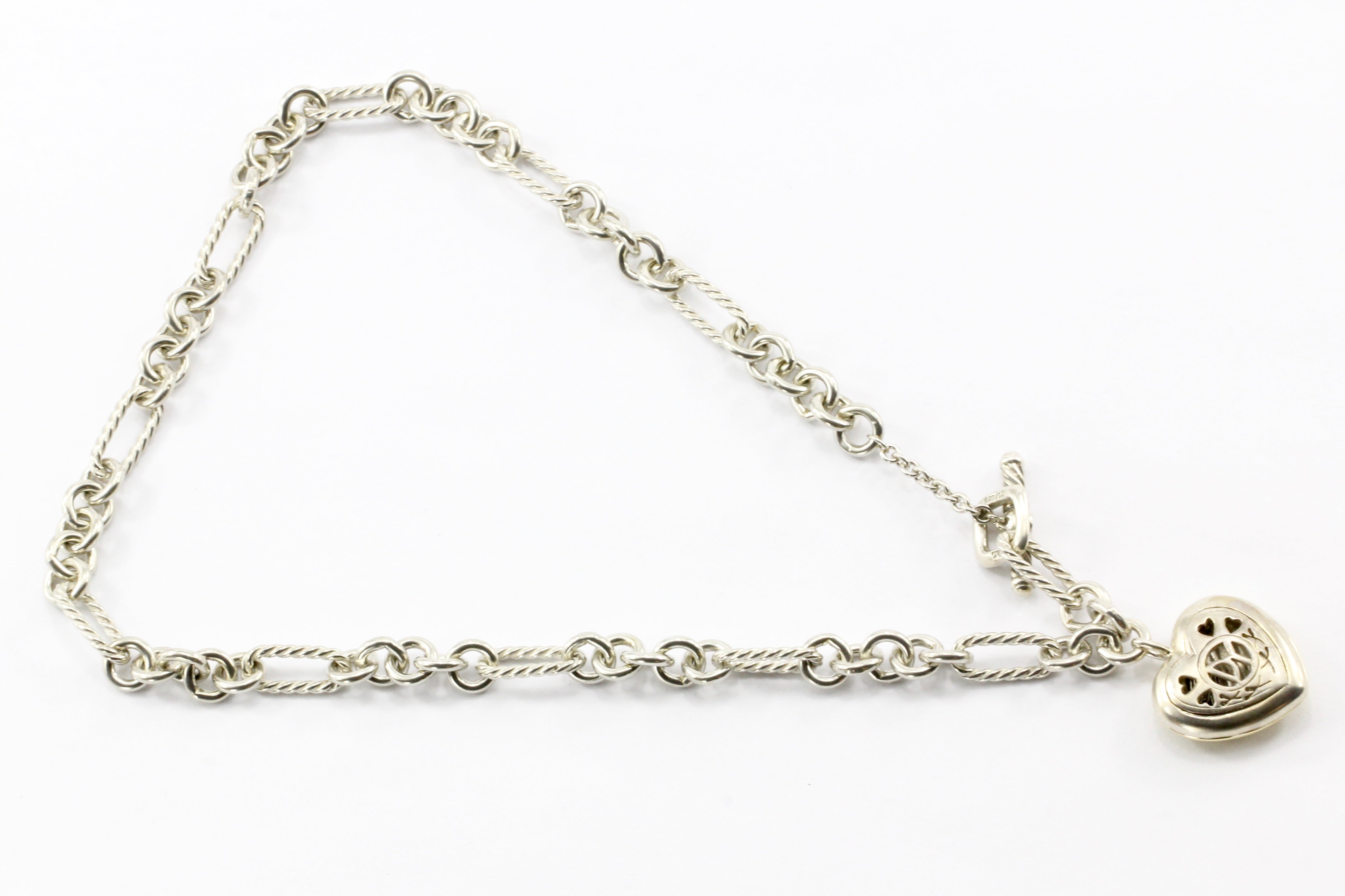 David Yurman Silver & 18K Yellow Gold Two Tone Cable Heart Figaro Necklace - Queen May