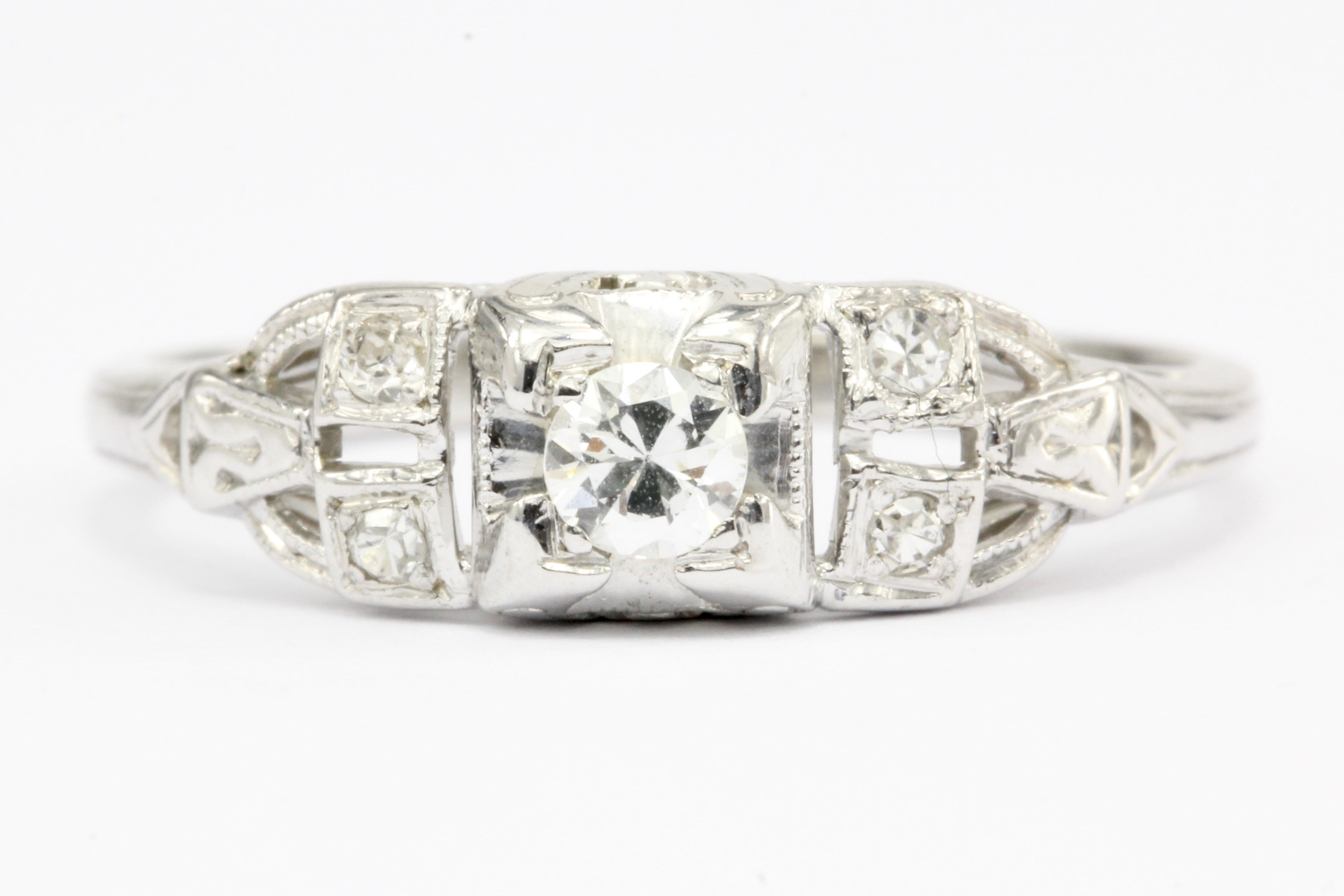 Art Deco 18K White Gold Diamond Engagement Ring c.1920's - Queen May
