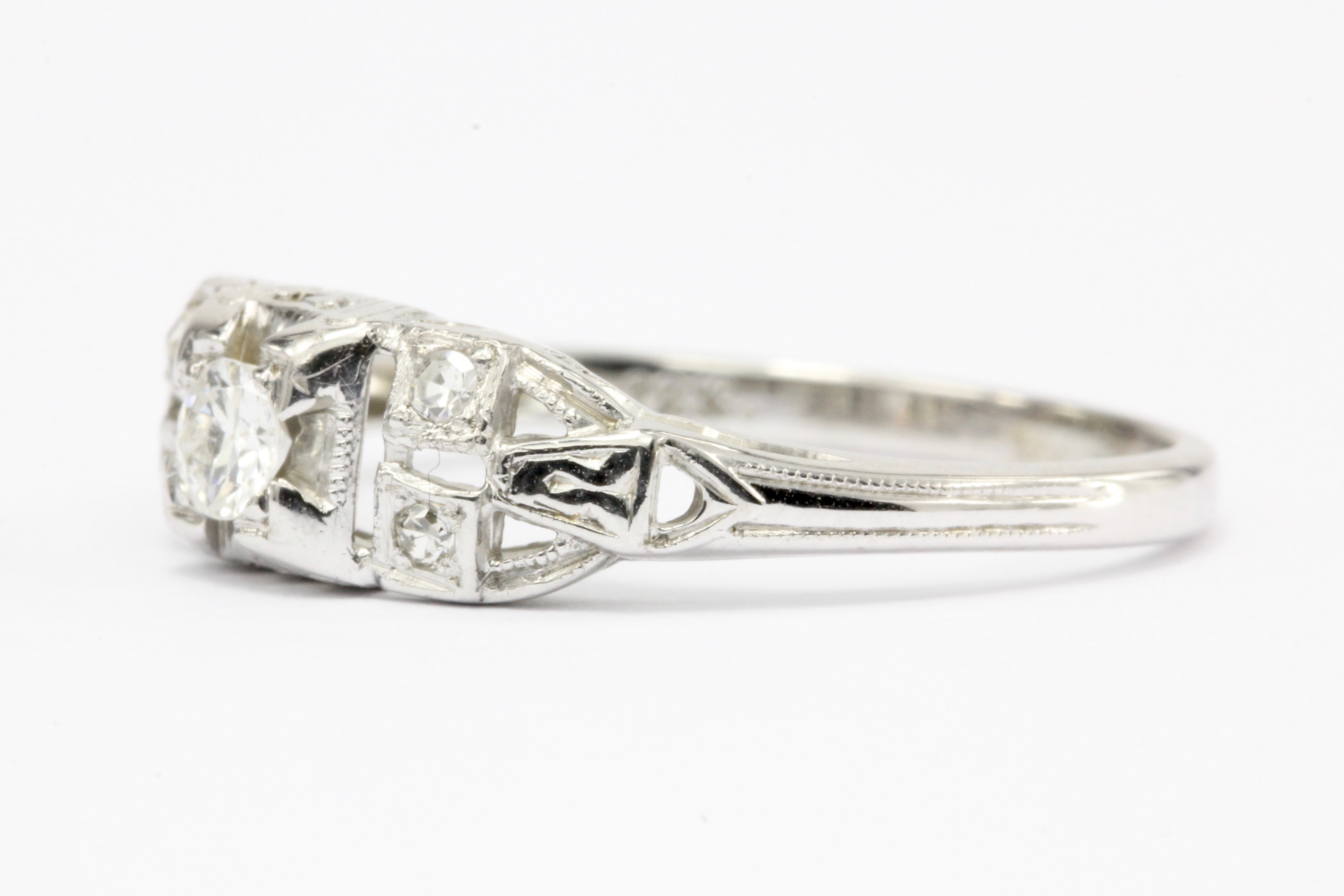 Art Deco 18K White Gold Diamond Engagement Ring c.1920's - Queen May