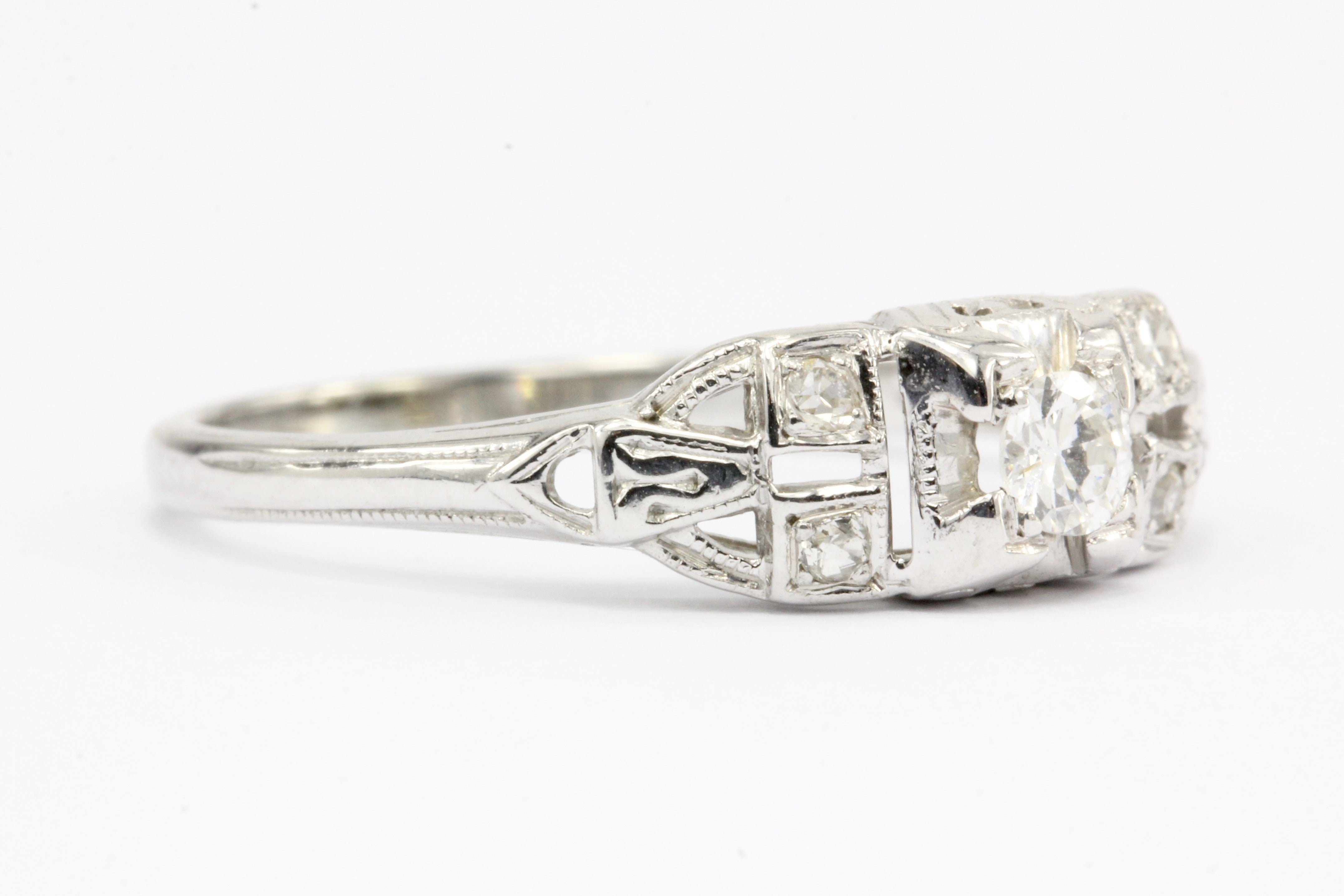 Art Deco 18K White Gold Diamond Engagement Ring c.1920's - Queen May