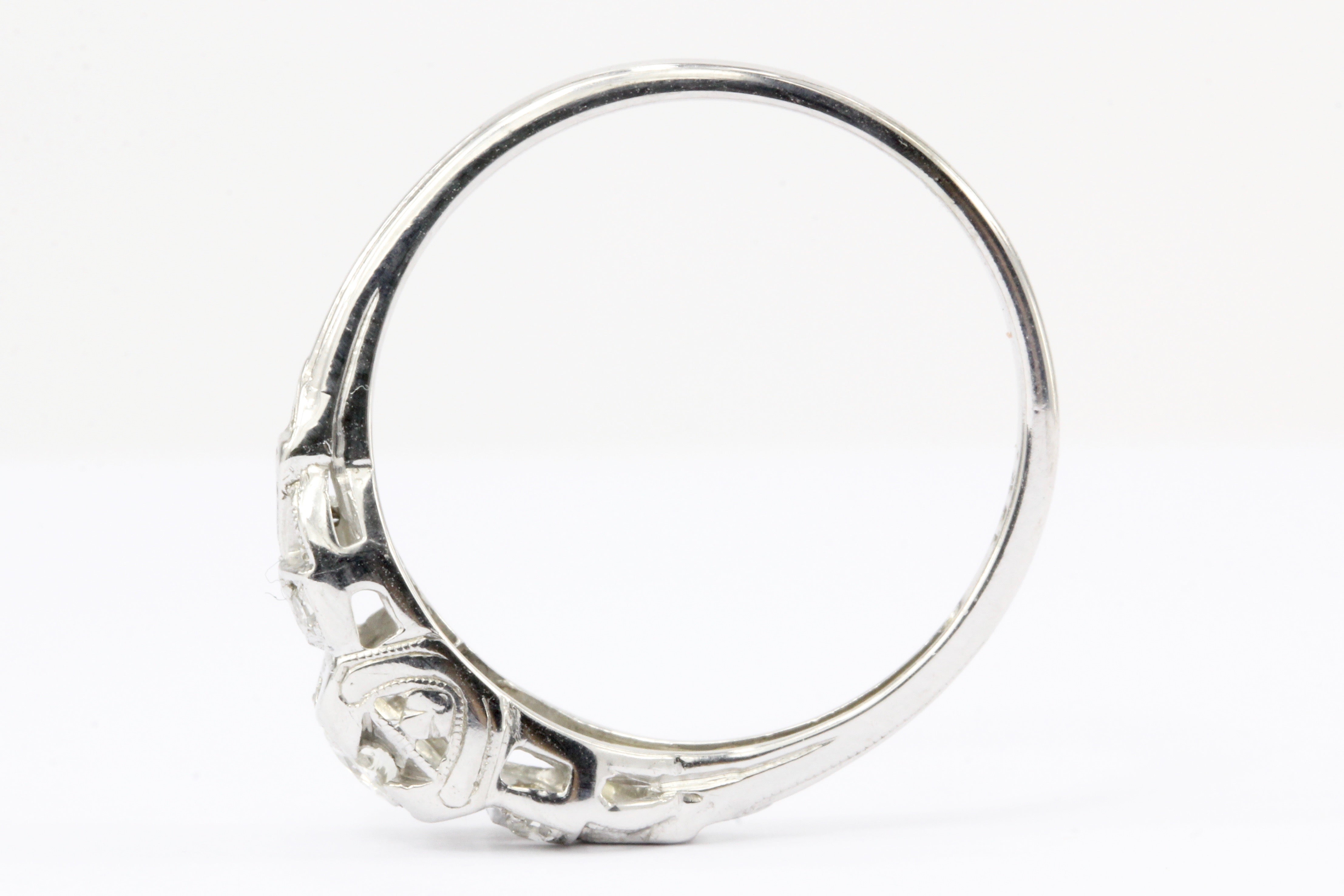 Art Deco 18K White Gold Diamond Engagement Ring c.1920's - Queen May