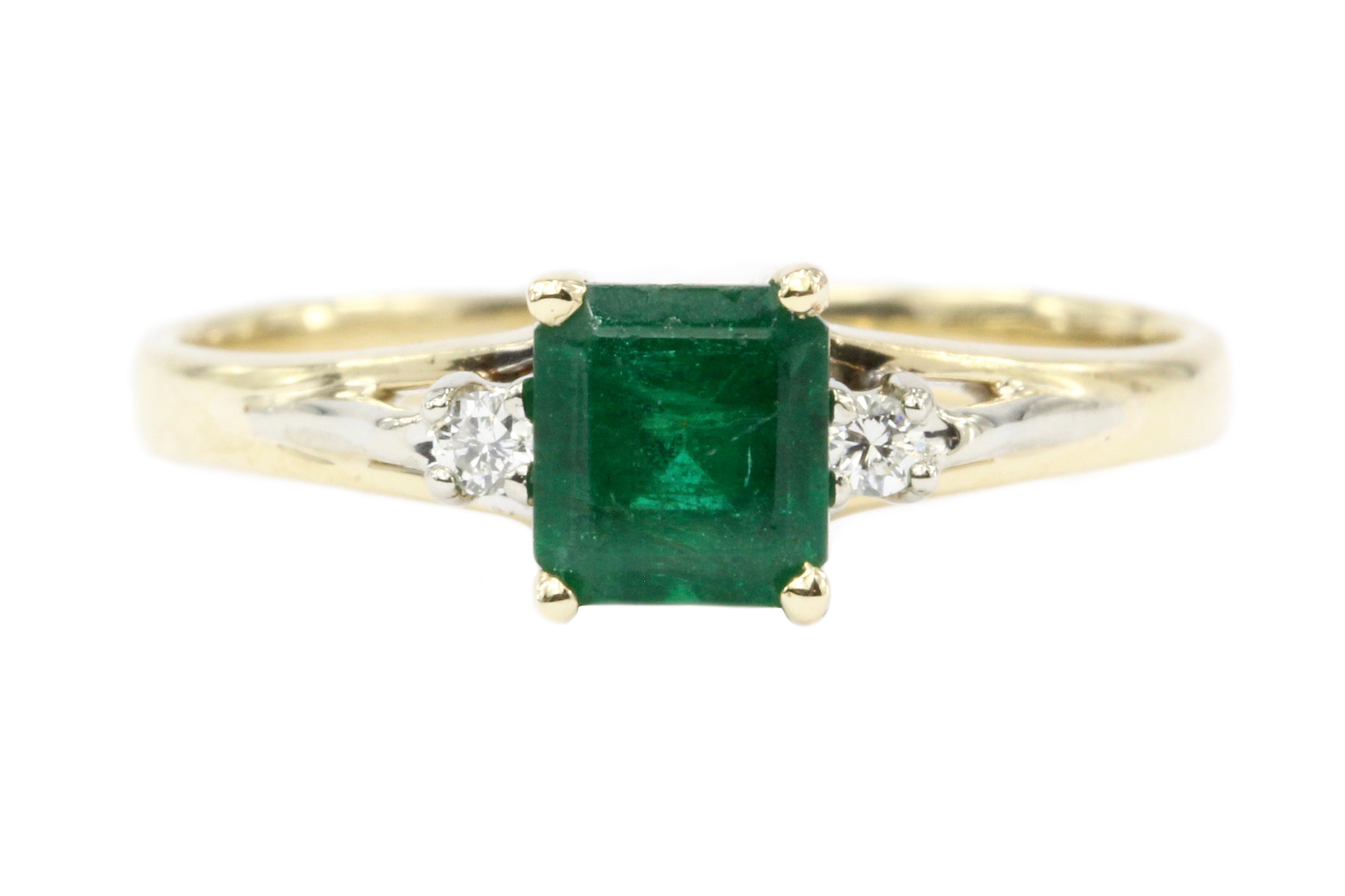 14k Yellow Gold .60 CTW Natural Emerald and Diamond Ring - Queen May