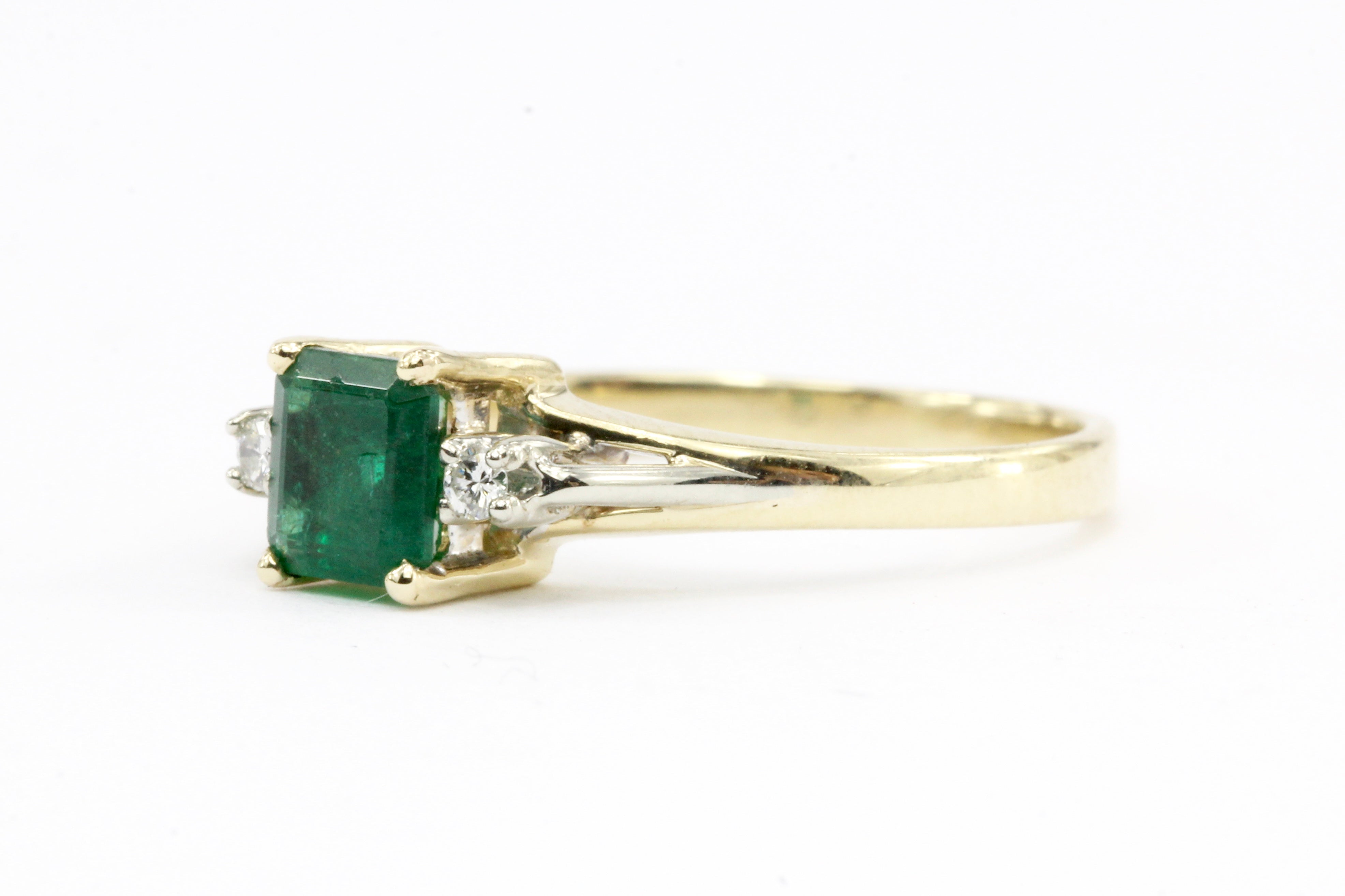 14k Yellow Gold .60 CTW Natural Emerald and Diamond Ring - Queen May