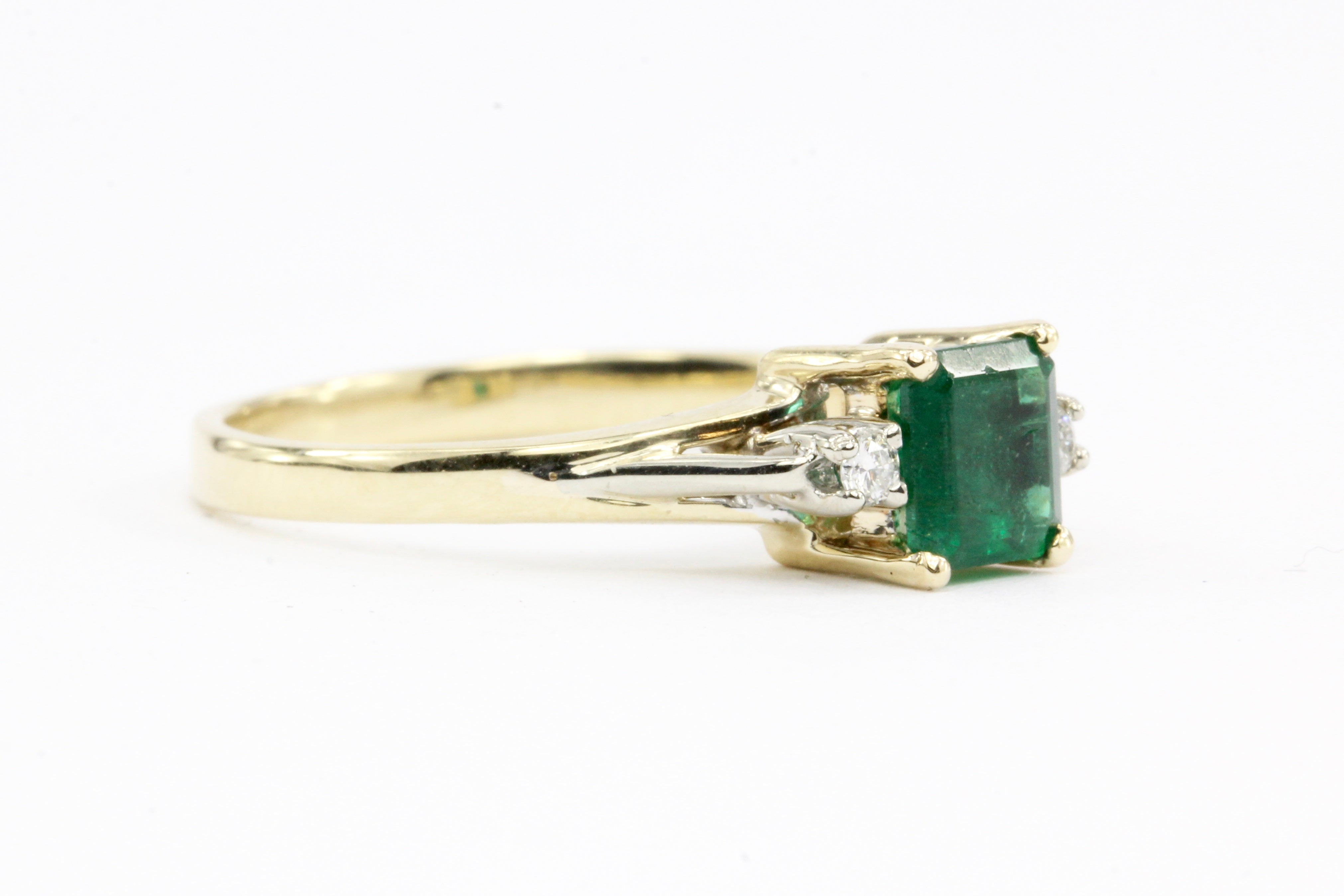 14k Yellow Gold .60 CTW Natural Emerald and Diamond Ring - Queen May