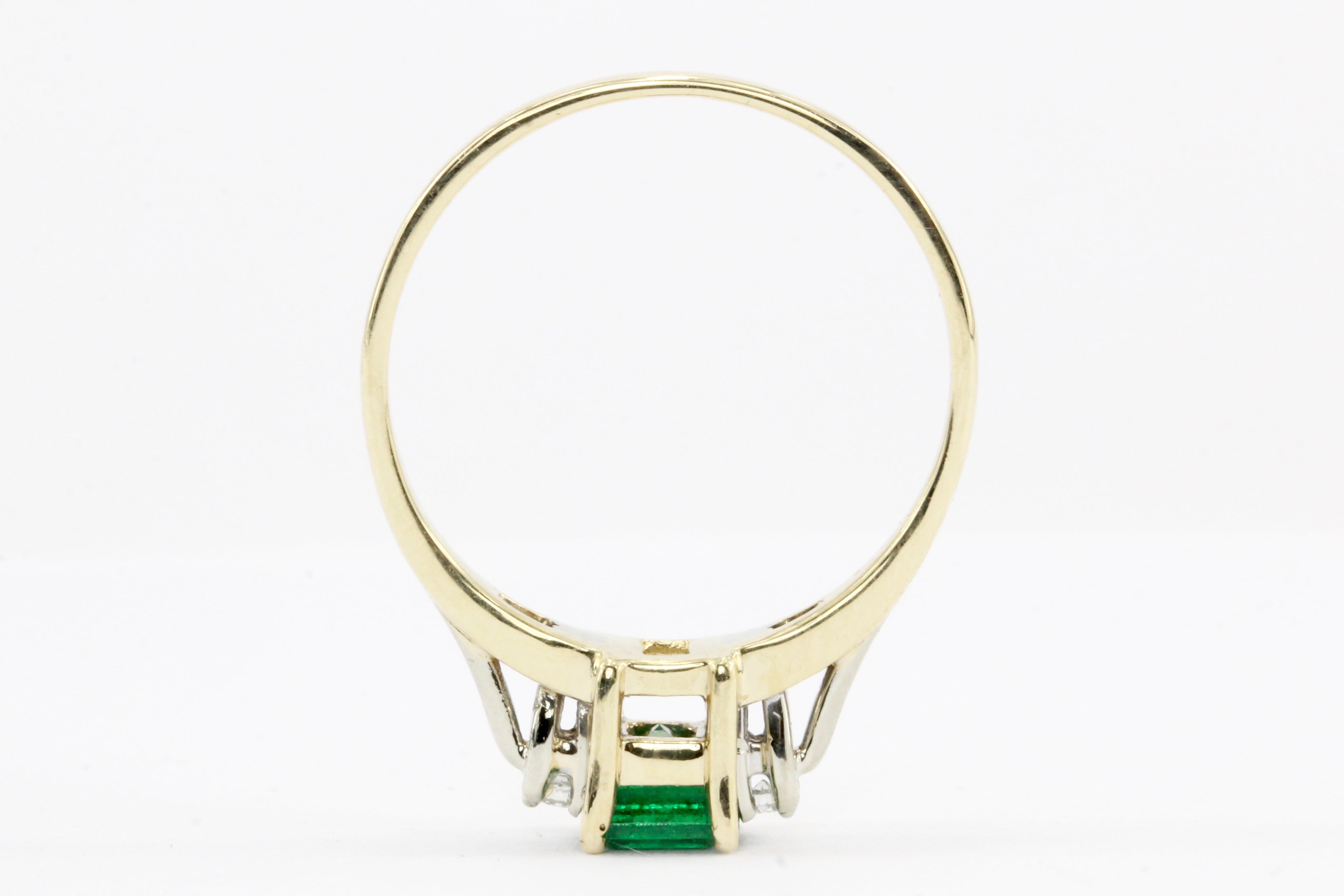 14k Yellow Gold .60 CTW Natural Emerald and Diamond Ring - Queen May