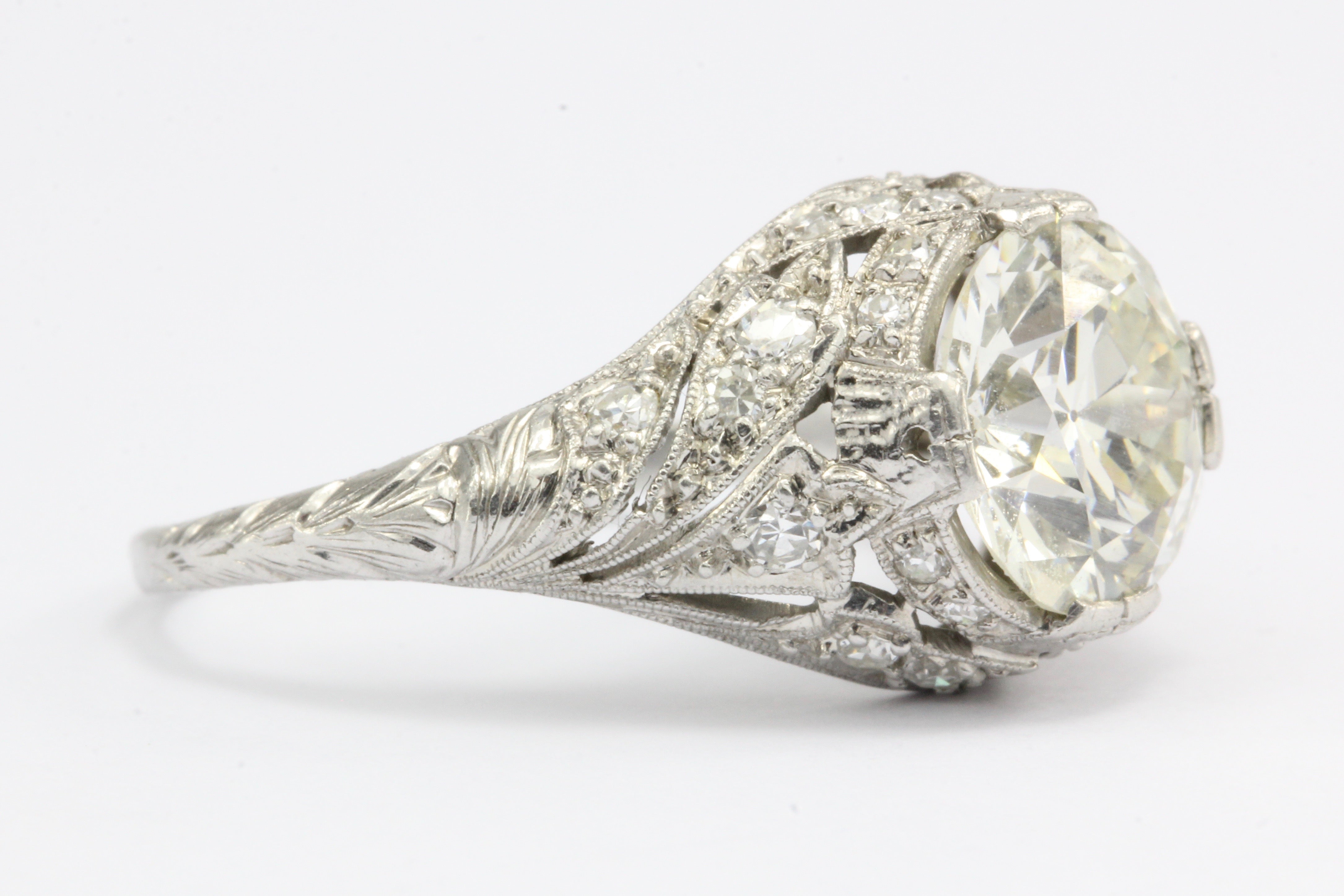 Art Deco Platinum 2.5 Carat Old European Cut Diamond Engagement Ring IGI - Queen May