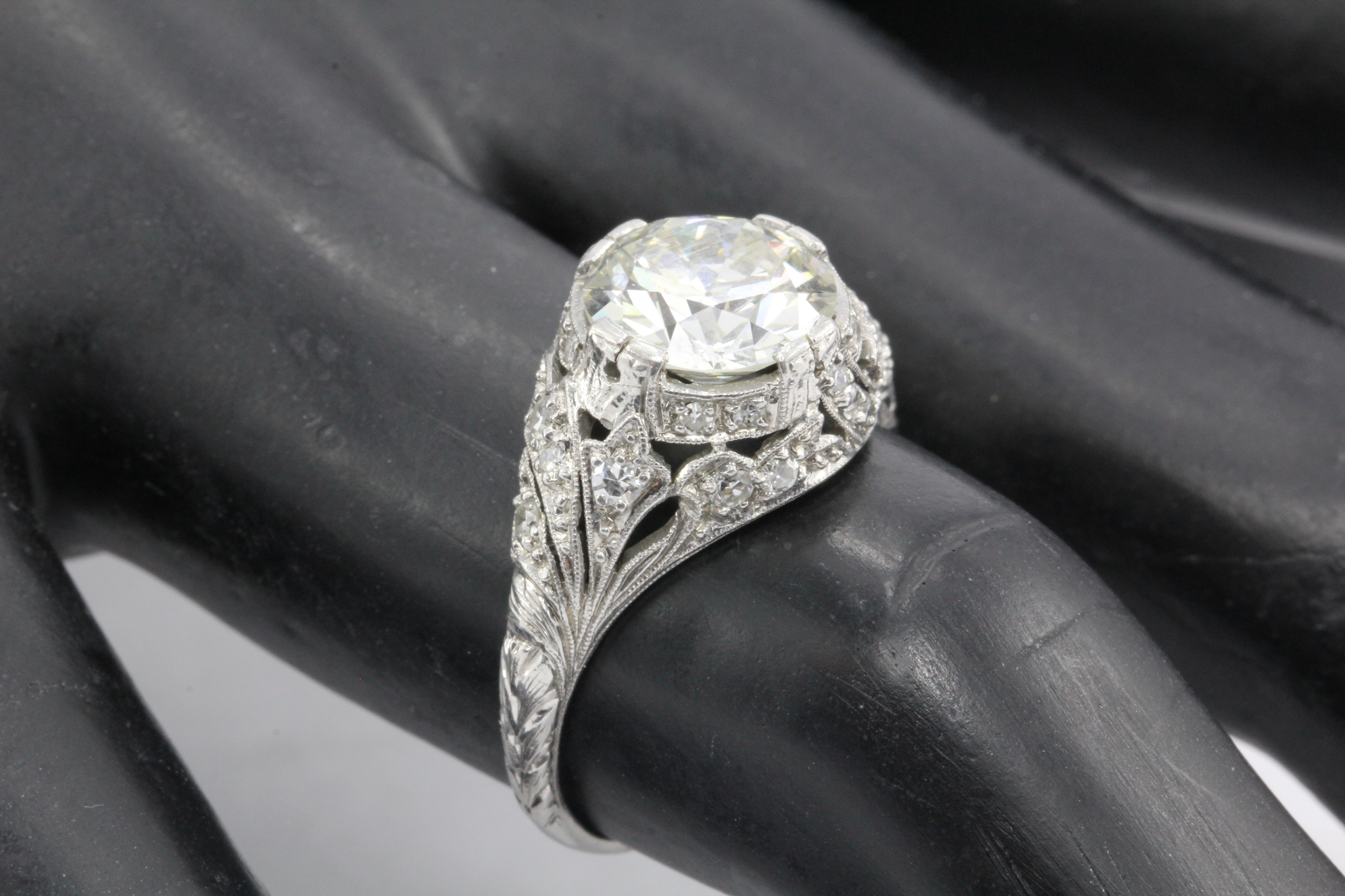 Art Deco Platinum 2.5 Carat Old European Cut Diamond Engagement Ring IGI - Queen May