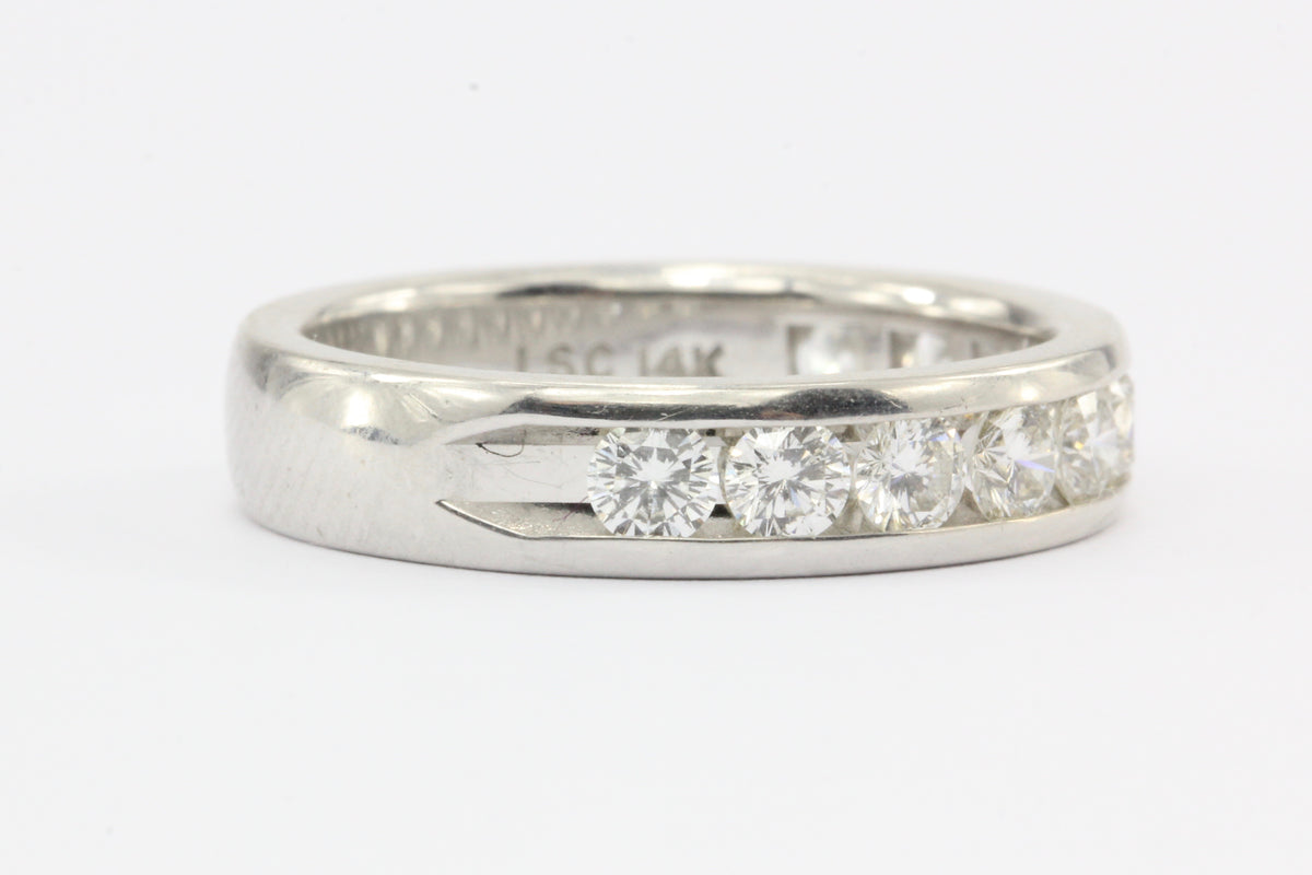 14K White Gold 1 CTW Diamond 1/2 Eternity Band Ring Size 6.75 - Queen May