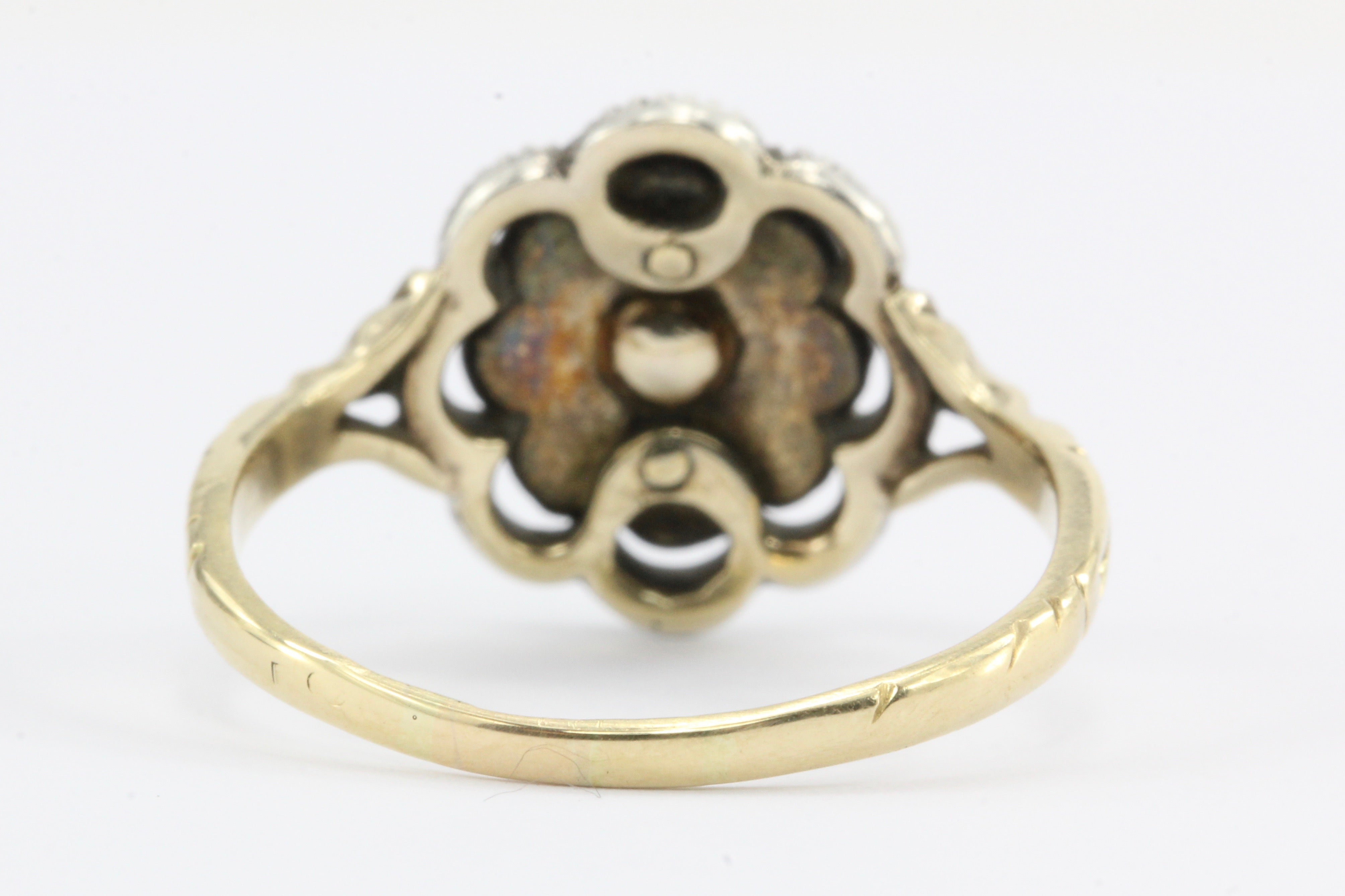 Georgian 15k Gold Foil Backed Rose Cut Diamond Floral Cluster Ring c.1800 - Queen May