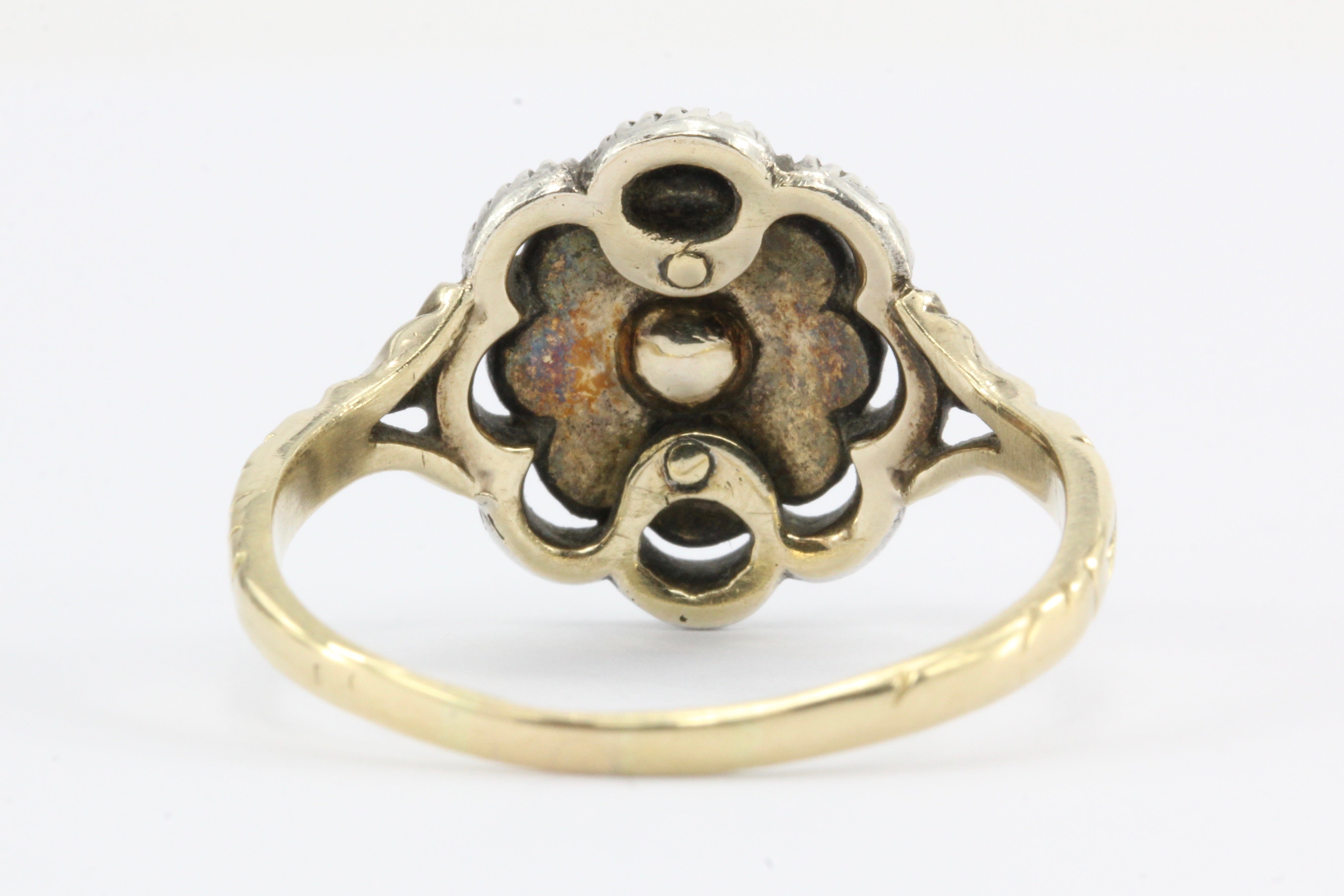 Georgian 15k Gold Foil Backed Rose Cut Diamond Floral Cluster Ring c.1800 - Queen May